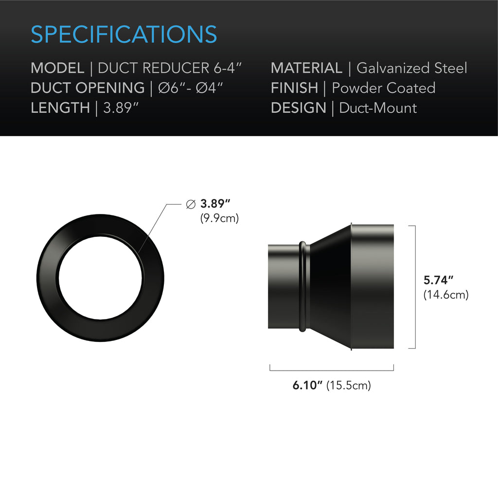 AC Infinity Duct Reducer 6-Inch to 4-Inch Adapter Cone Galvanized product image 4
