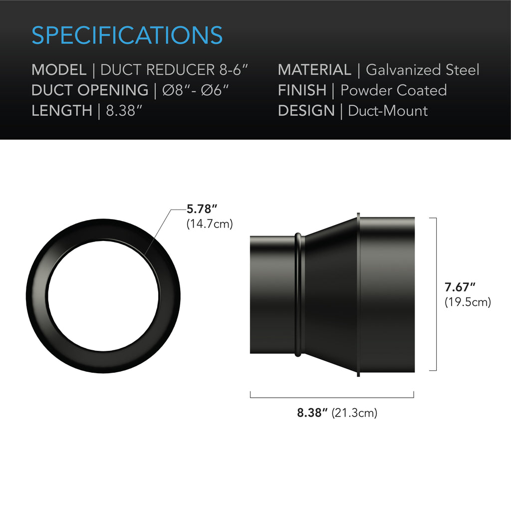 AC Infinity Duct Reducer 8-Inch to 6-Inch Adapter Cone Galvanized product image 4