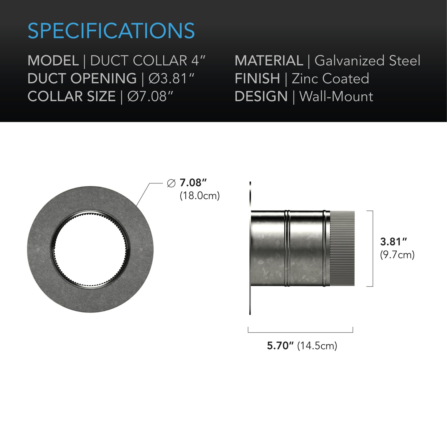AC Infinity Ducting Collar 4-Inch Galvanized Steel product image 4