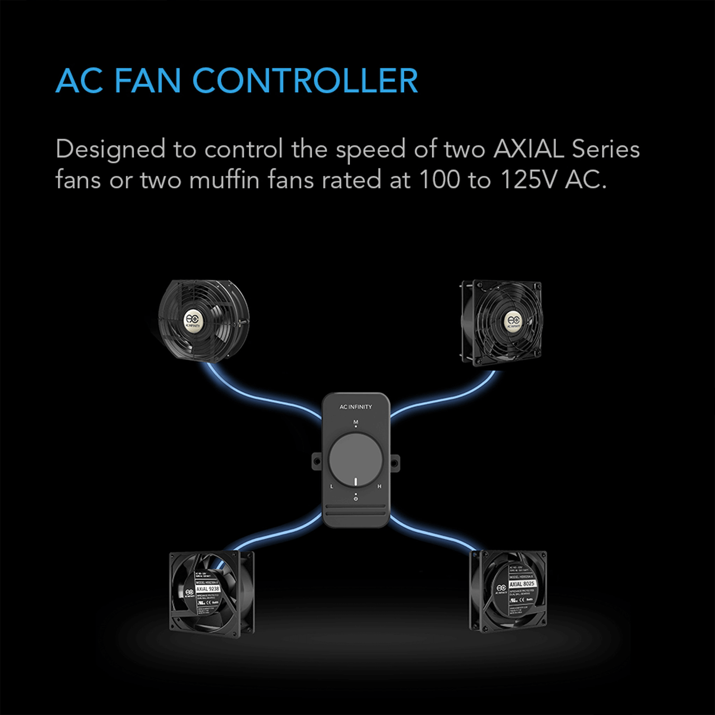 AC Infinity Fan Speed Controller for AC Axial Muffin Fans, Dual | AI-SC72DC | Grow Tents Depot | Climate Control | 819137020399