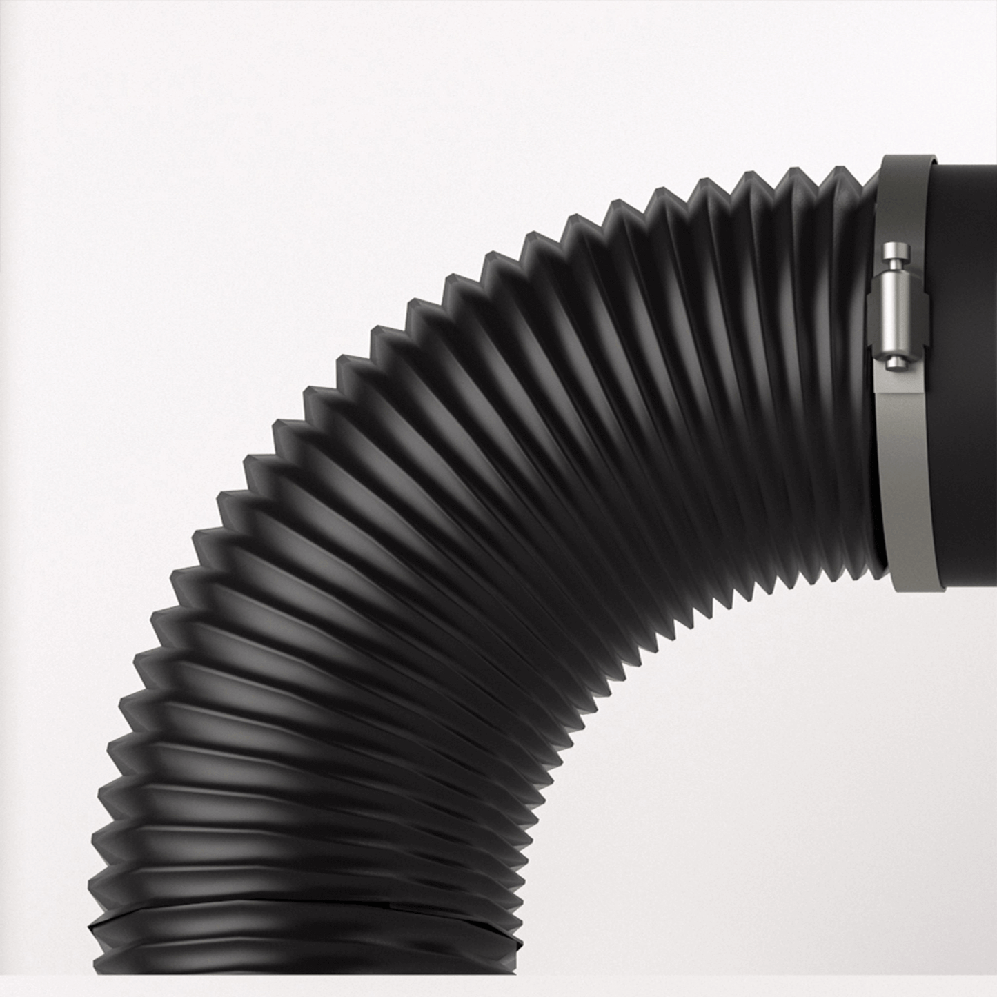 Flexible black ducting with steel-wire spiral, ideal for HVAC and ventilation systems, showcasing four-layer durability.