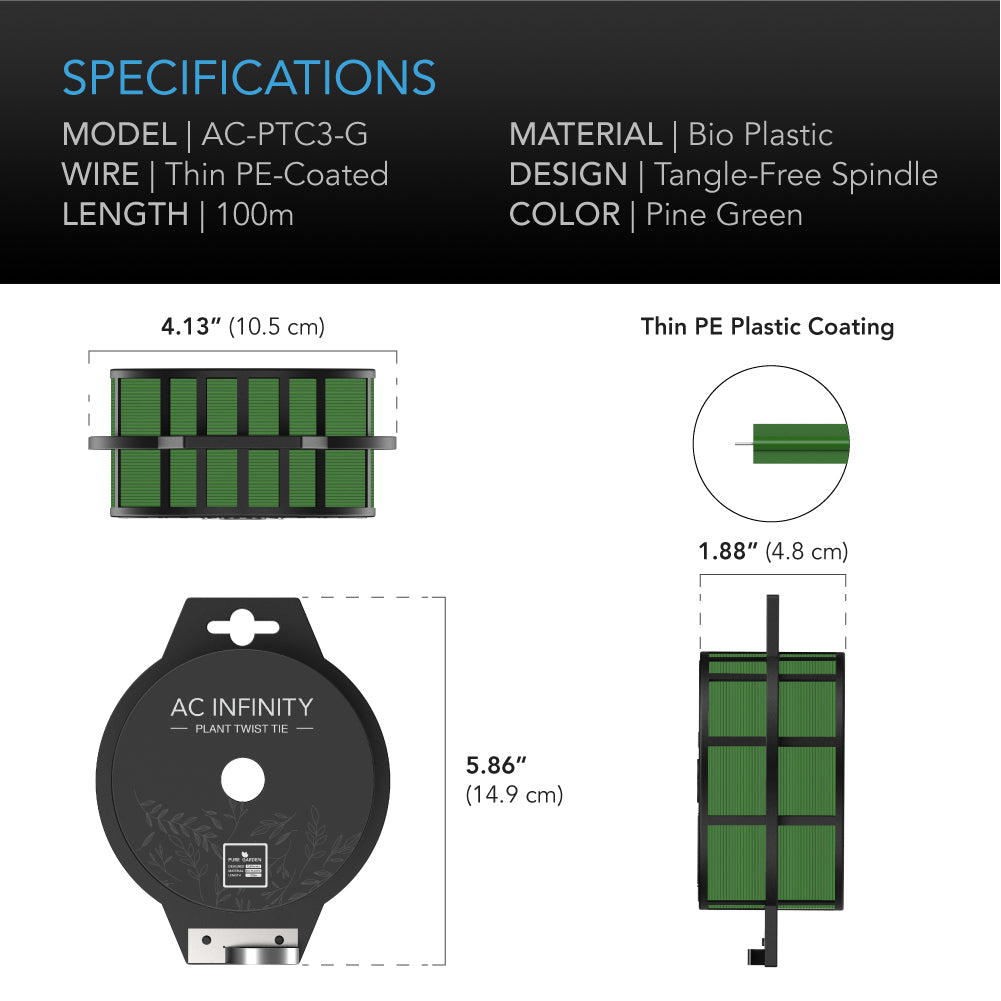 AC Infinity Green Twist Ties w/ Built-In Cutter 100m product image 3