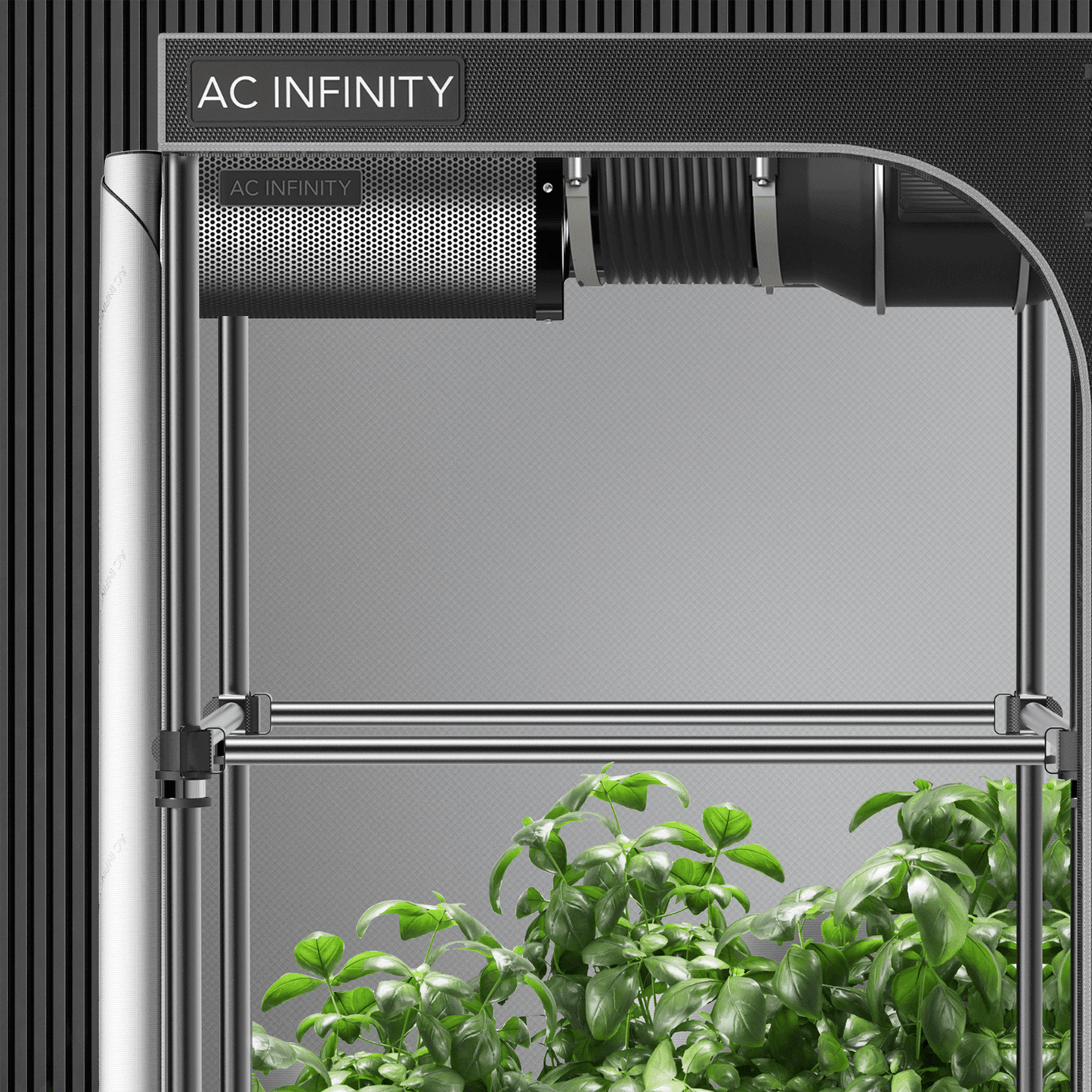 AC Infinity grow tent mounting bars for indoor gardening, featuring rigid steel construction and heavy-duty support clamps.