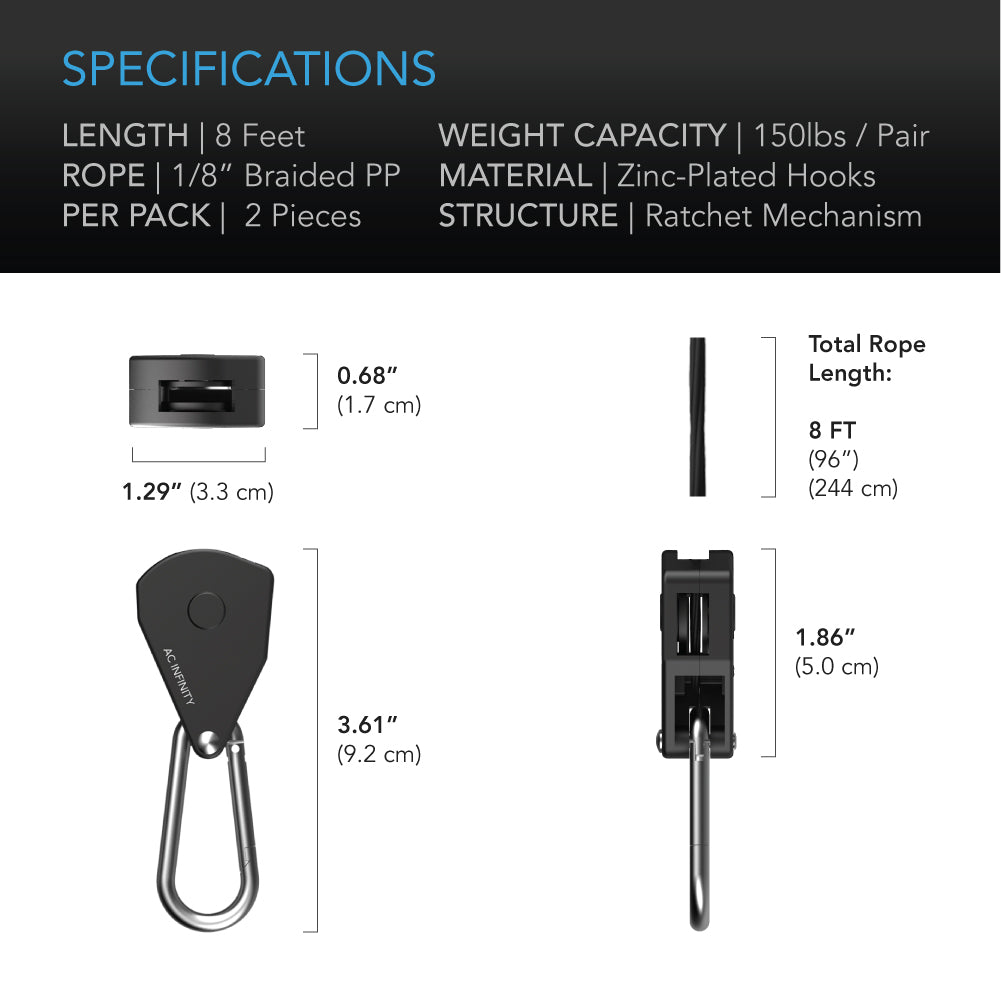 AC Infinity Heavy-Duty Adjustable Rope Clip Hanger One Pair product image 4
