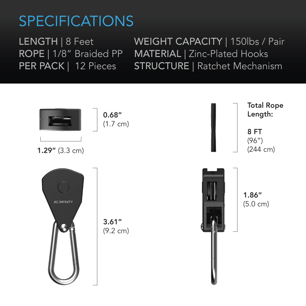 AC Infinity Heavy-Duty Adjustable Rope Clip Hanger Six Pairs product image 4