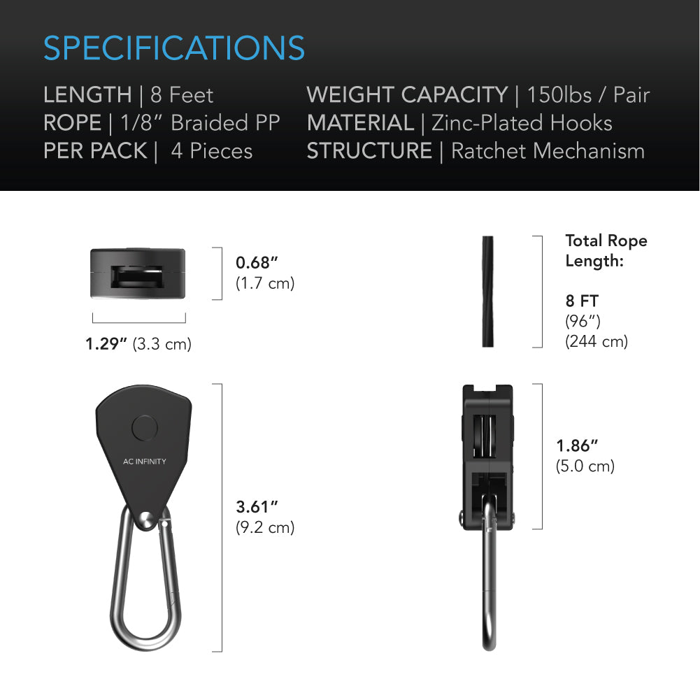 AC Infinity Heavy-Duty Adjustable Rope Clip Hanger Two Pairs product image 4