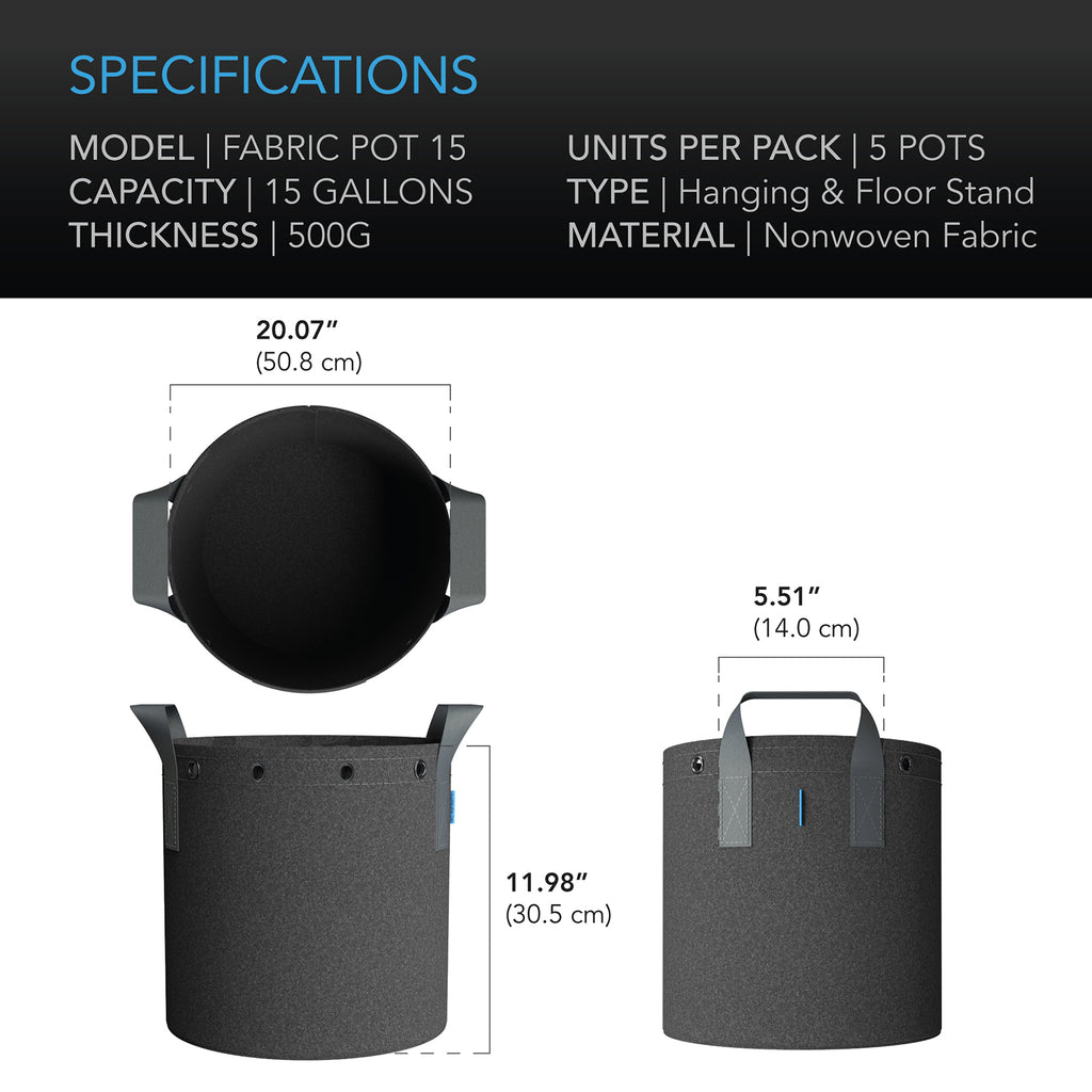 AC Infinity Heavy Duty Fabric Pots 15 Gallon 5-Pack product image 6