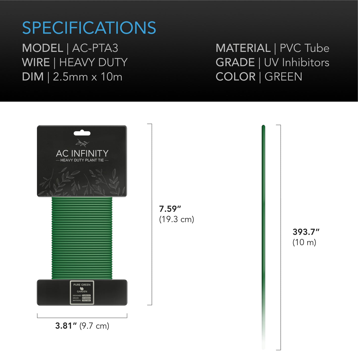 AC Infinity Heavy-Duty Twist Ties Thin Rubberized Texture 10m product image 3