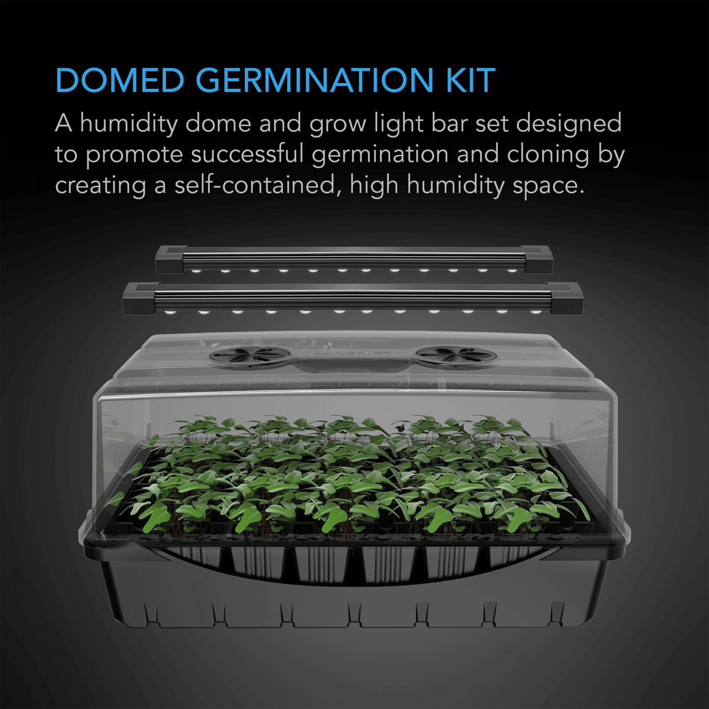 AC Infinity Humidity Dome, Germination Kit with LED Grow Light Bars, 5x8 Cell Tray | AC-HDL5 | Grow Tents Depot | Planting & Watering | 819137023215