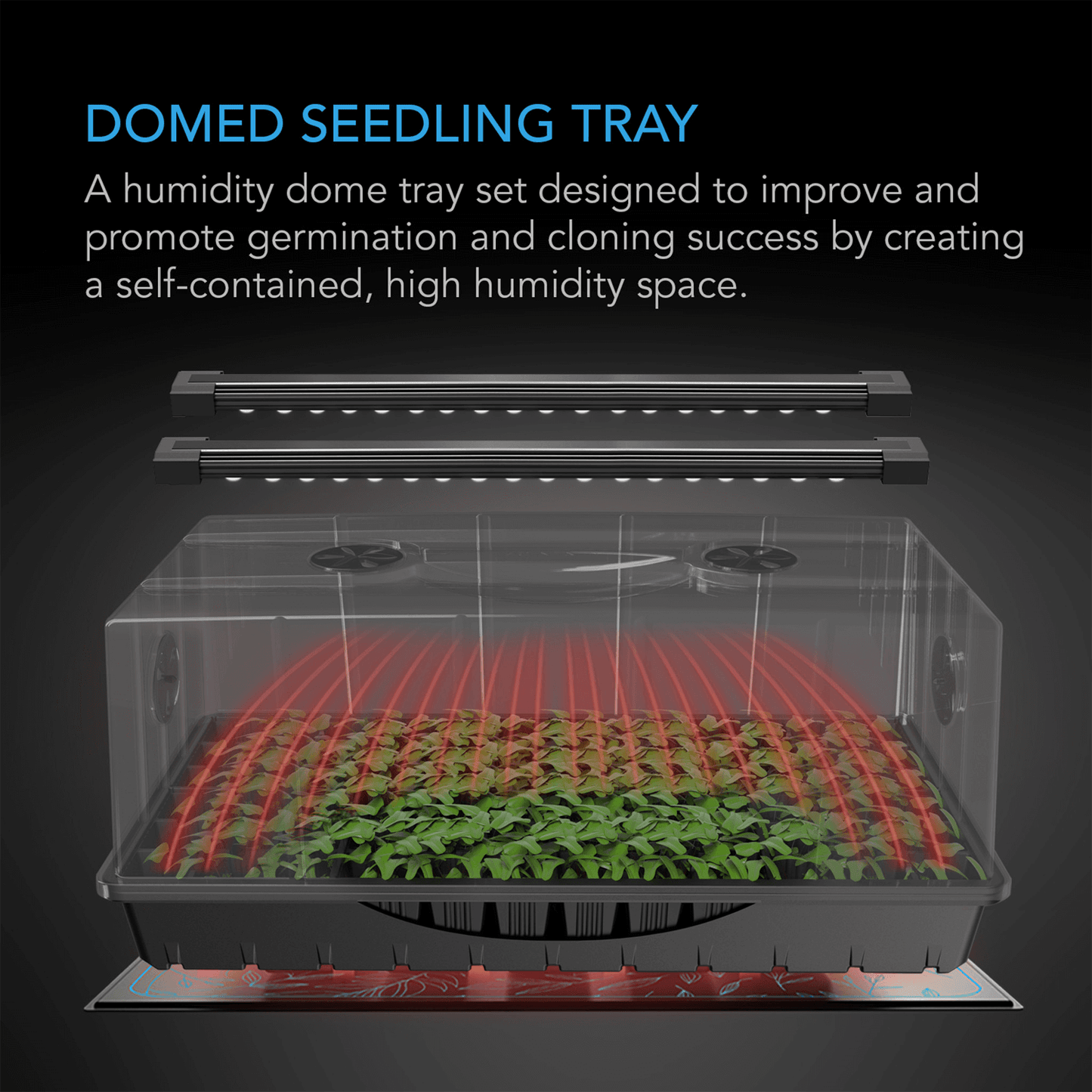 AC Infinity Humidity Dome, Germination Kit with Seedling Mat and LED Grow Light Bars, 6x12 Cell Tray | AC-HMX7 | Grow Tents Depot | Planting & Watering | 819137023888