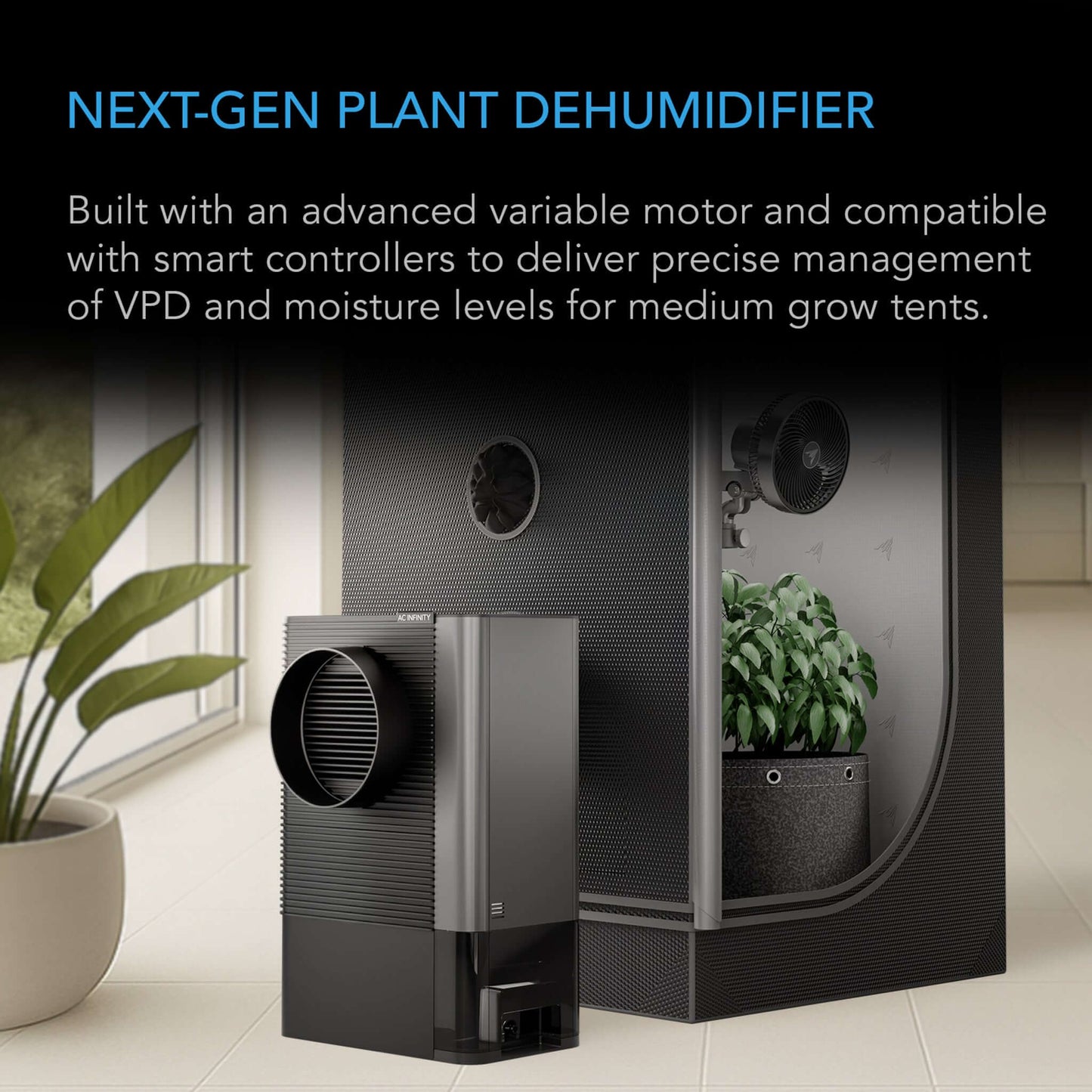AC Infinity HYDRONE 5, Plant Dehumidifier with 10-Level Controls, Works in All Environments, High-Precision PWM Motor, Silent Operation, Versatile Dual Duct Ports, up to 5x5 Grow Tents