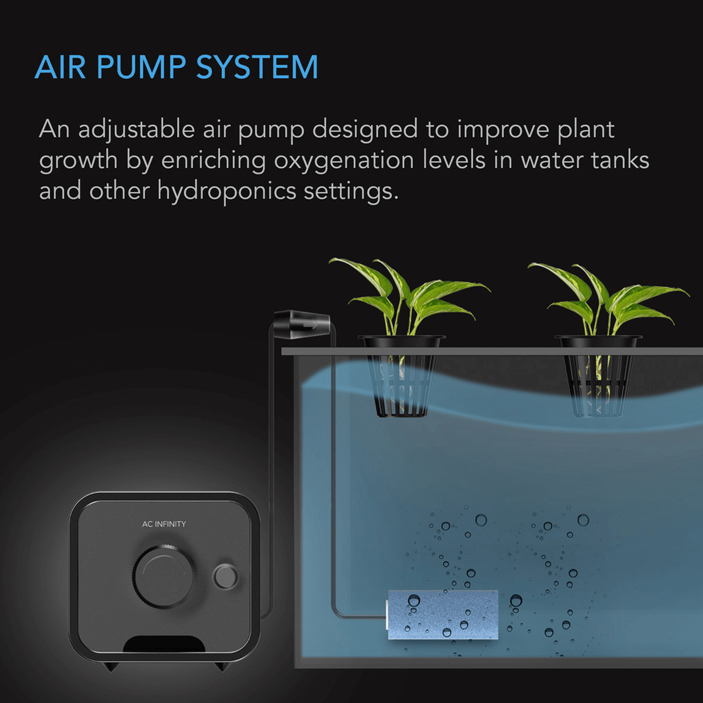 AC Infinity Hydroponics Air Pump, One-Outlet Pumping Kit, 24 GPH (1.5 L/M) AC-AUS21 Planting & Watering