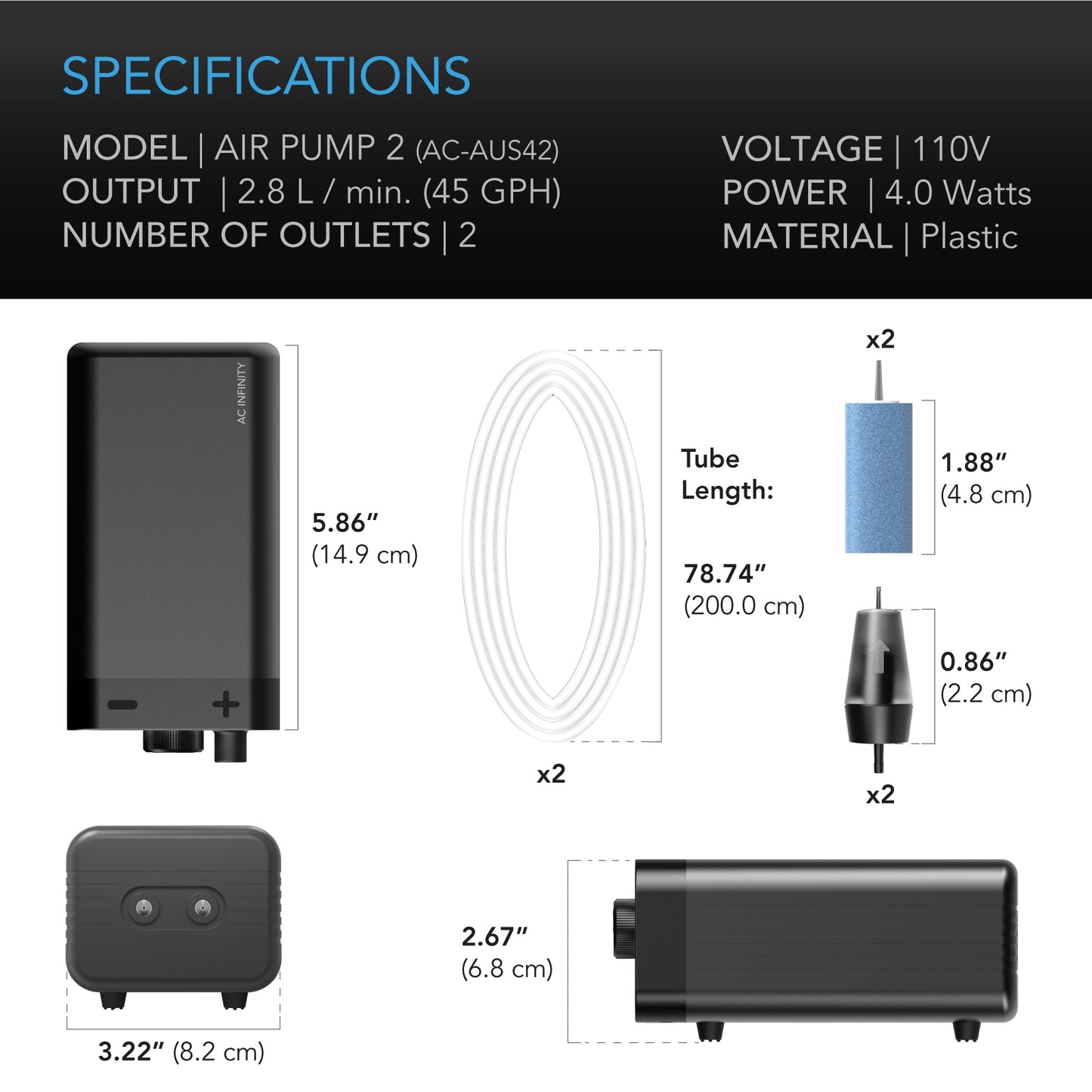 AC Infinity Hydroponics Air Pump Two-Outlet Pumping Kit 45 GPH (2.8 product image 6