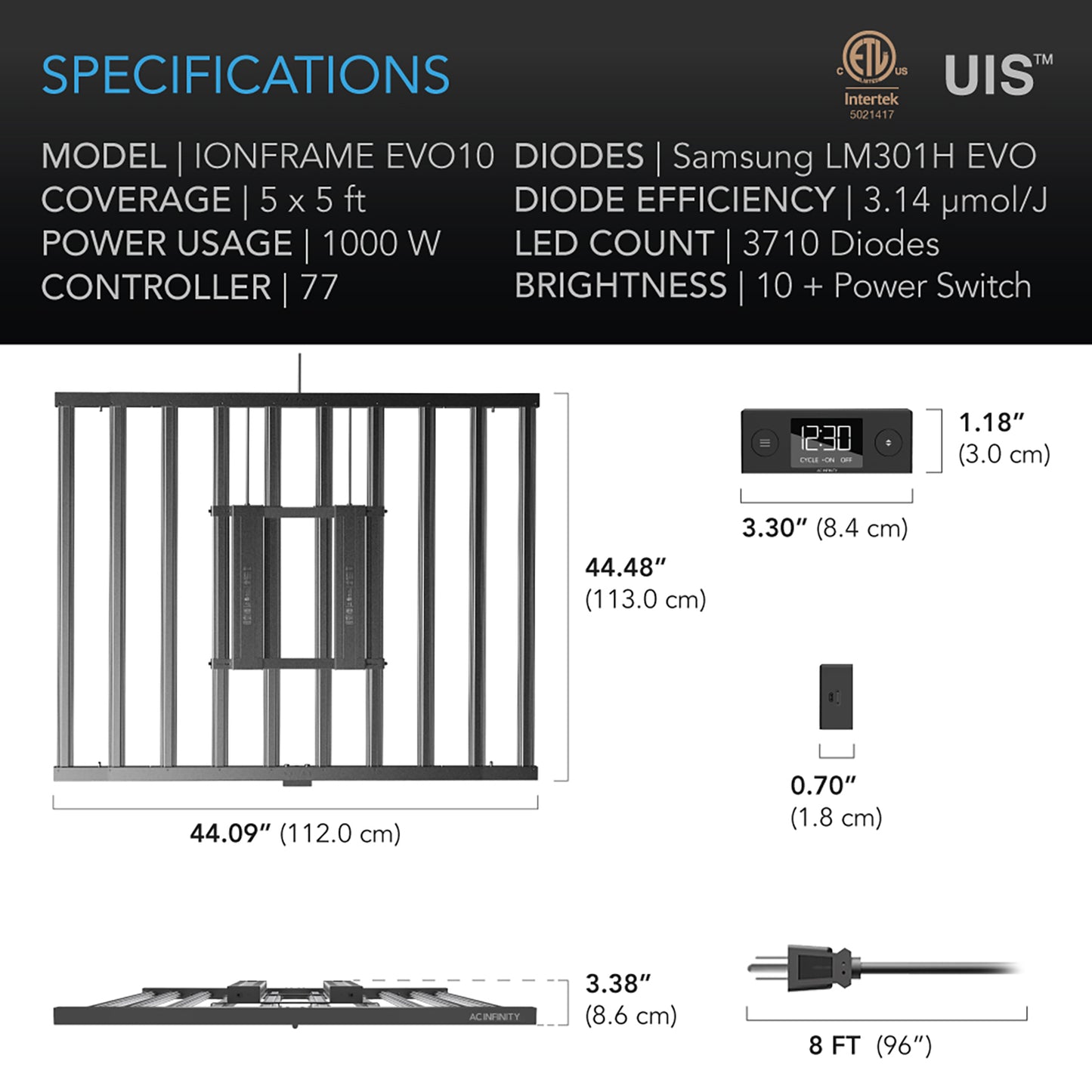 AC Infinity IONFRAME EVO10 1000W Samsung LM301H EVO Commercial LED product image 7