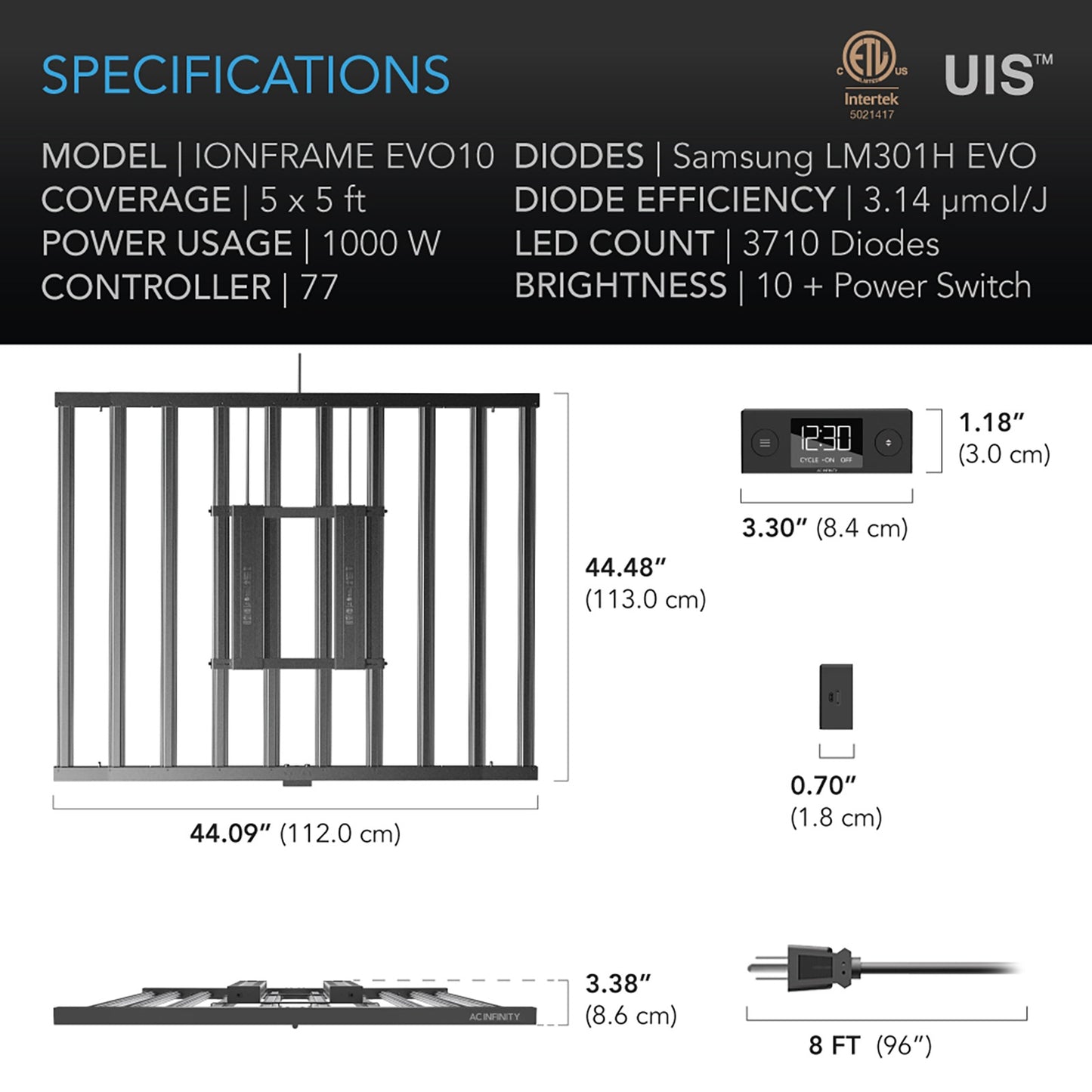 AC Infinity IONFRAME EVO10 1000W Samsung LM301H EVO Commercial LED product image 9