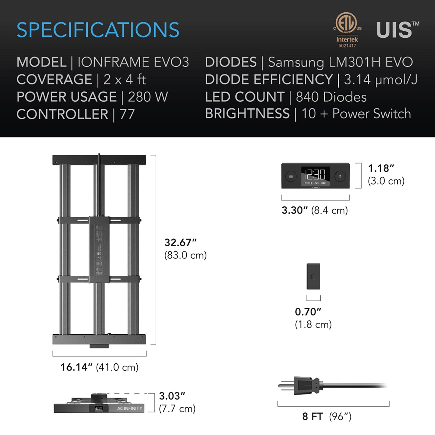 AC Infinity IONFRAME EVO3 280W Samsung LM301H EVO Commercial LED Light product image 9
