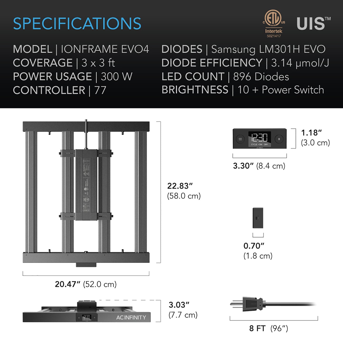 AC Infinity IONFRAME EVO4 300W Samsung LM301H EVO Commercial LED Light product image 7