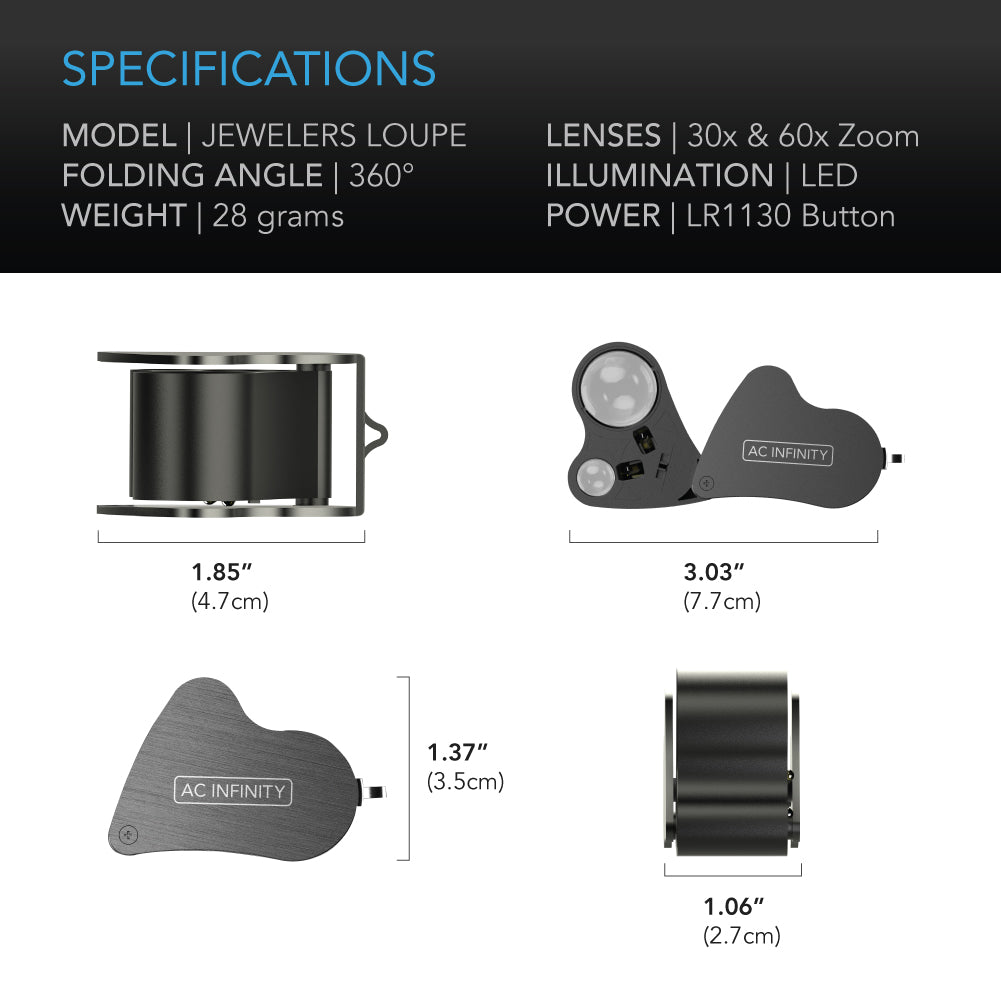 AC Infinity Jewelers Loupe Pocket Magnifying Glass w/ LED Light & Dual product image 5