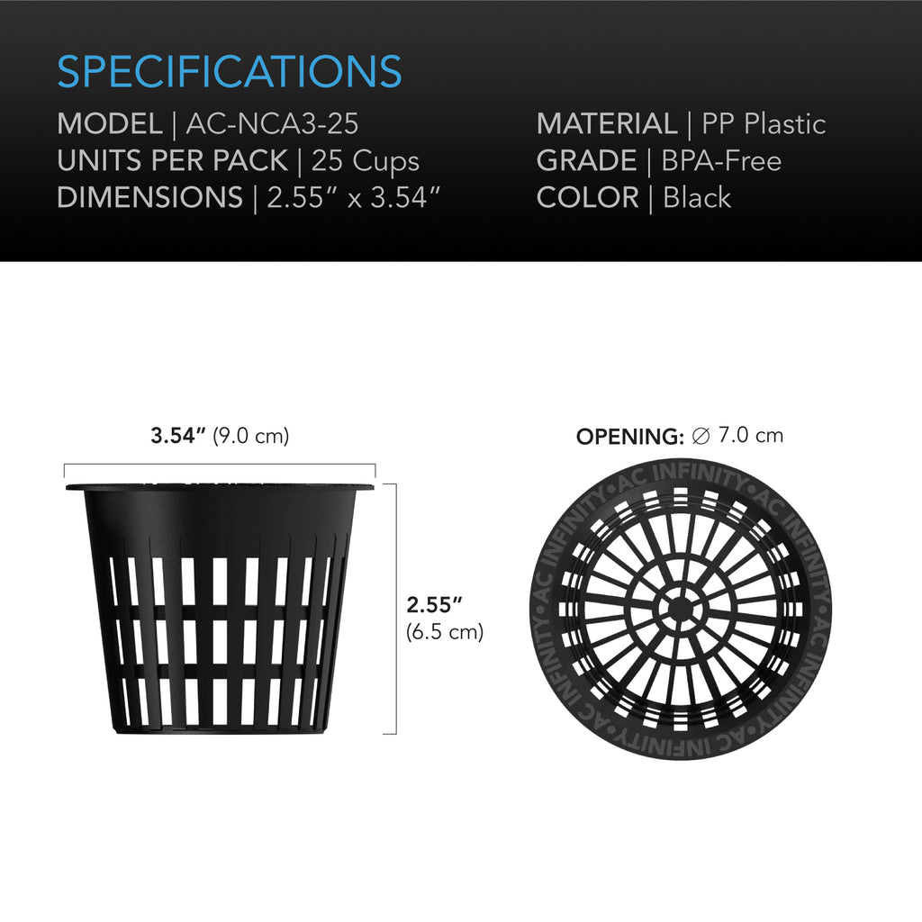 AC Infinity Mesh Net Cups Slotted Pots w/ Wide Lips 3-Inch 25-Pack product image 6
