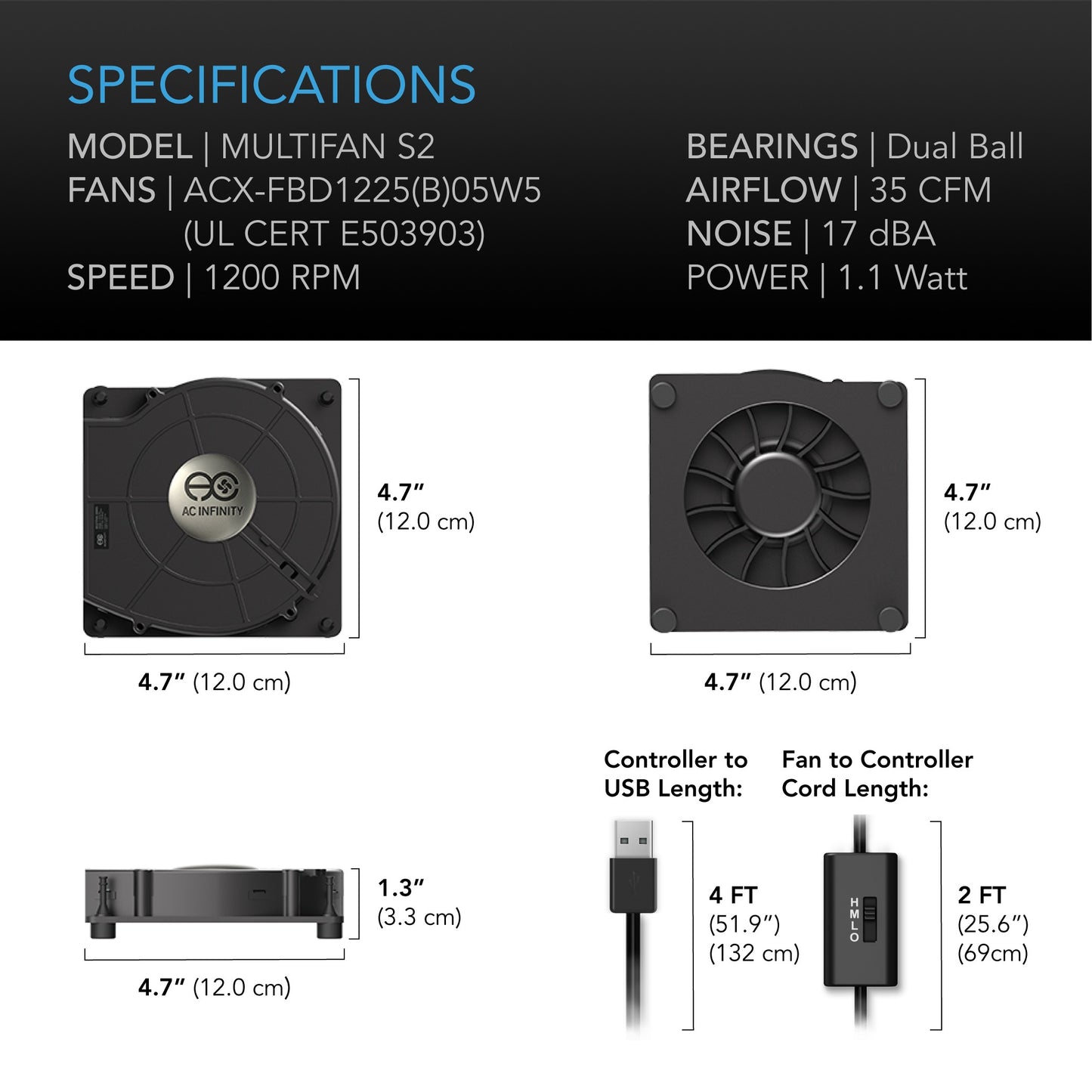 AC Infinity MULTIFAN S2 Quiet USB Cooling Blower 120mm product image 6