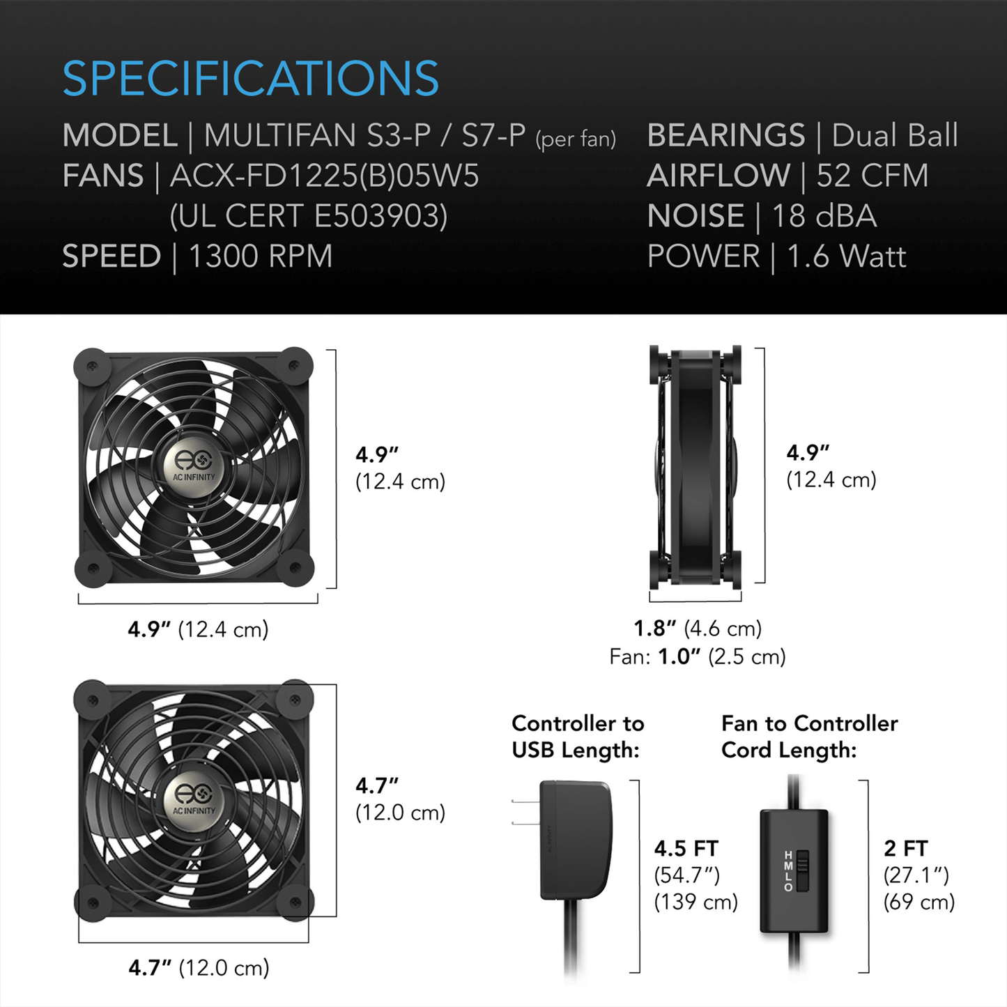 AC Infinity MULTIFAN S3-P, Quiet AC-Powered Cooling Fan, 120mm AI-MPF120P Climate Control 854759004761