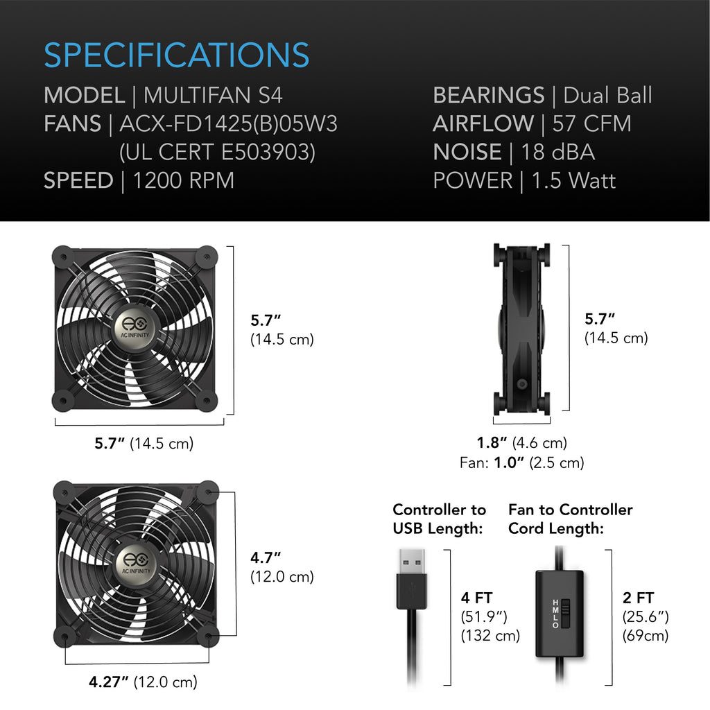 AC Infinity MULTIFAN S4 Quiet USB Cooling Fan 140mm product image 6
