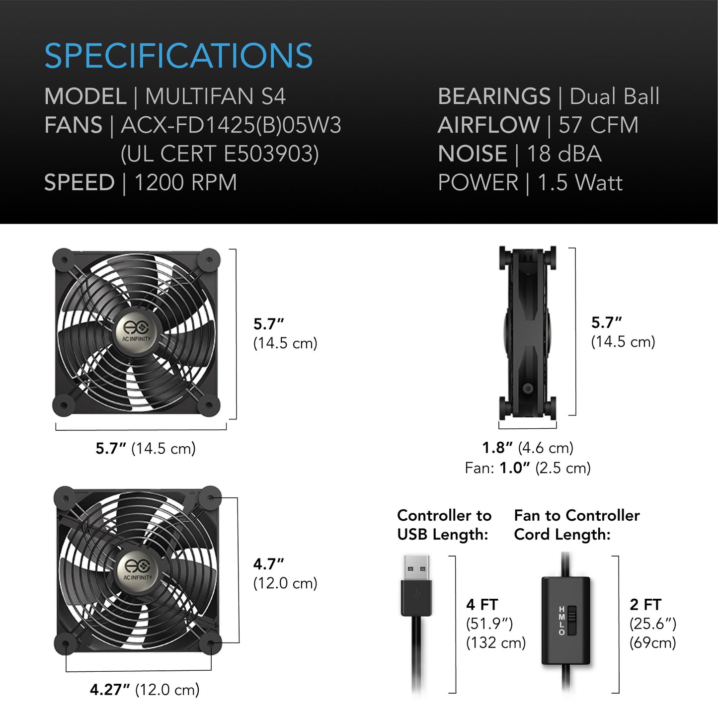 AC Infinity MULTIFAN S4 Quiet USB Cooling Fan 140mm product image 6