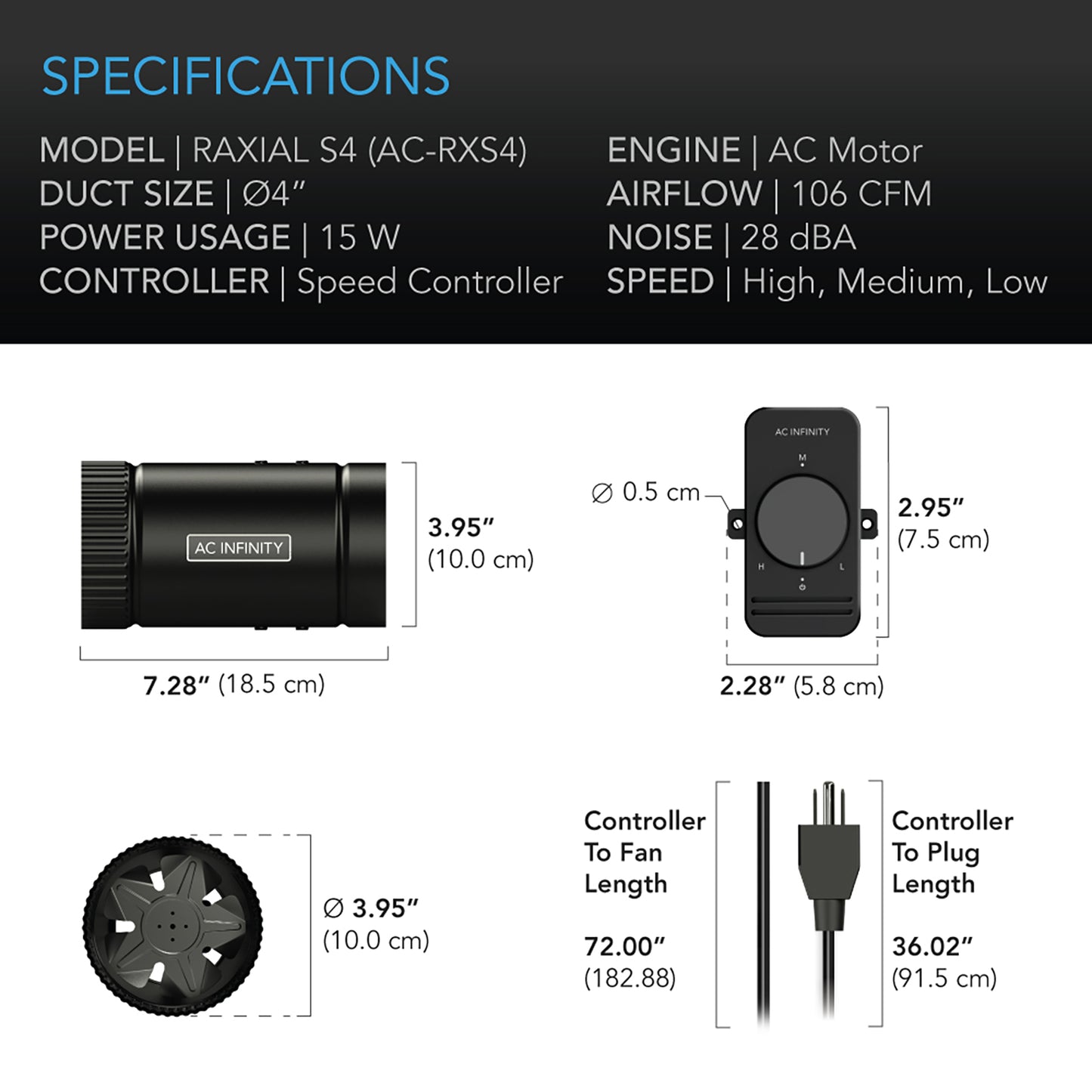 AC Infinity RAXIAL S4 Inline Booster Duct Fan w/ Speed Controller product image 6