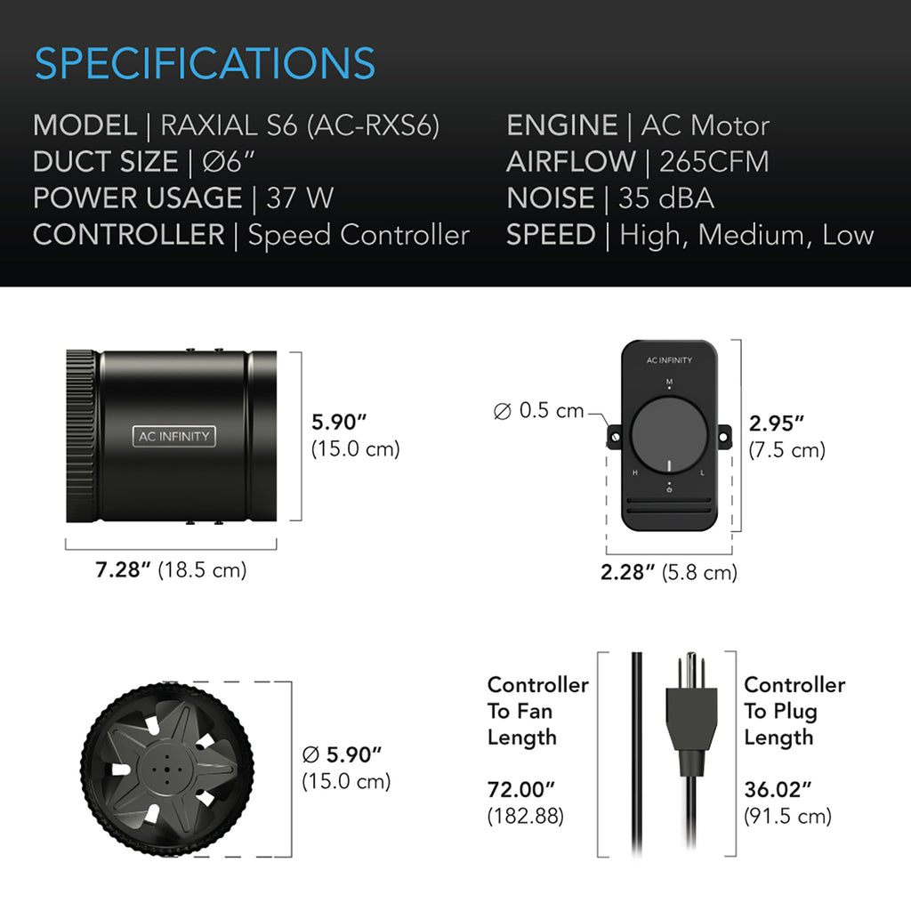 AC Infinity RAXIAL S6 Inline Booster Duct Fan w/ Speed Controller product image 6