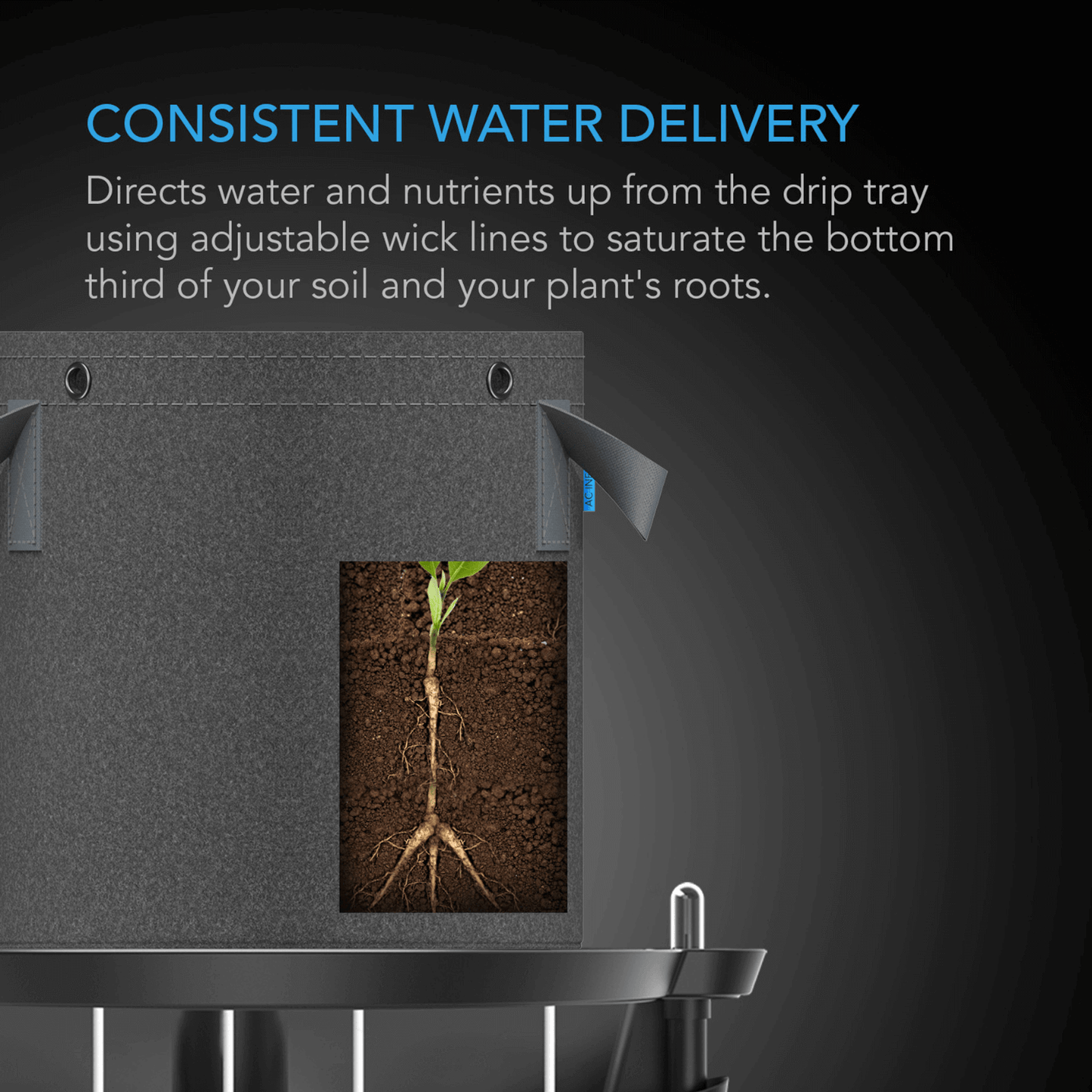 "AC Infinity Self-Watering Fabric Pot Base with Consistent Water Delivery System"