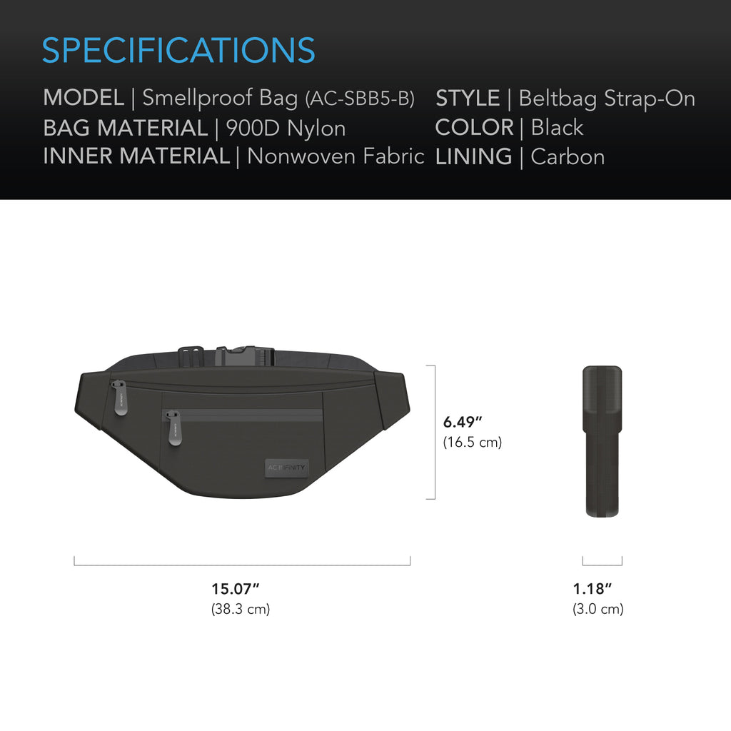 AC Infinity Smell Proof Belt Bag Black w/ 900D Nylon Fabric & Carbon product image 6