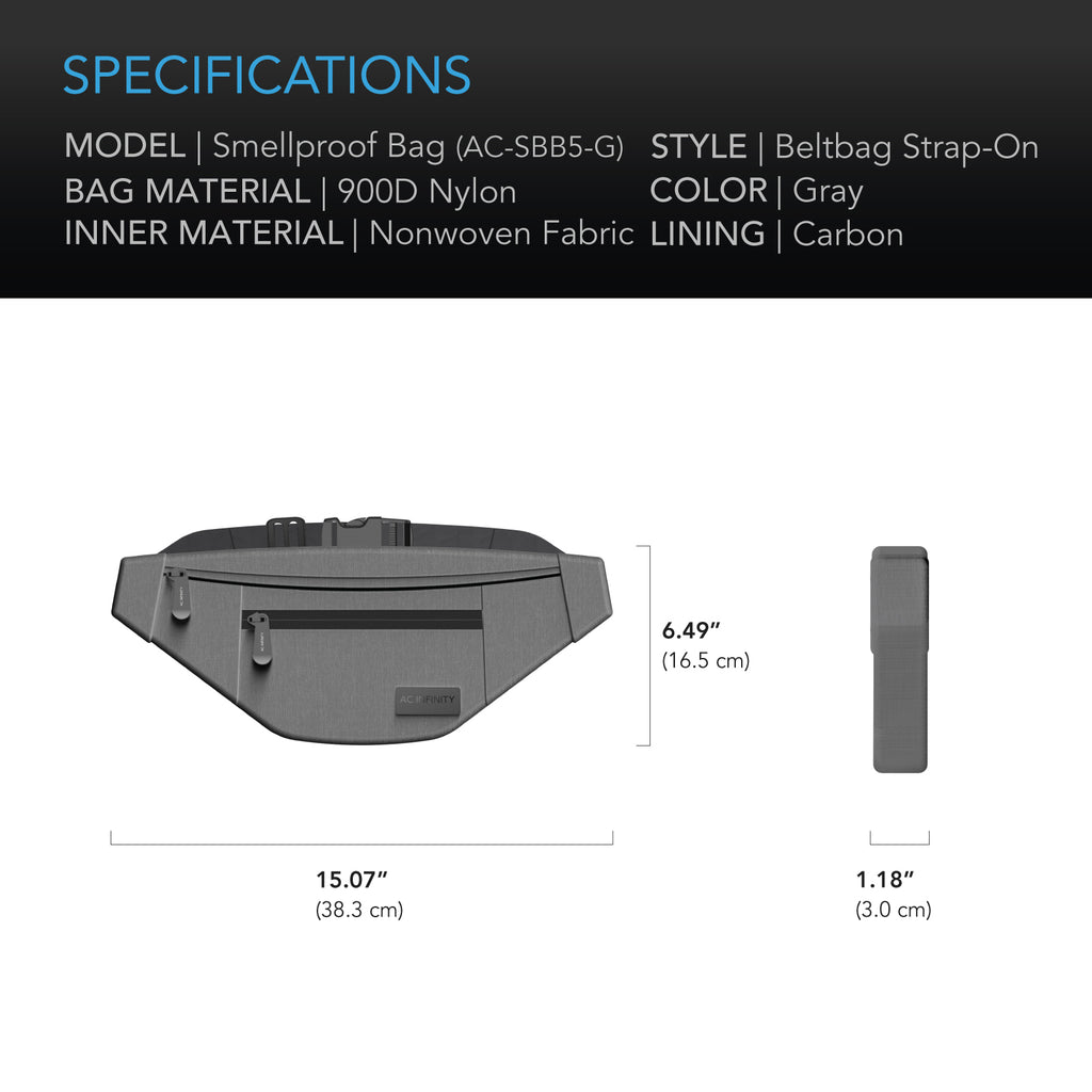 AC Infinity Smell Proof Belt Bag Gray w/ 900D Nylon Fabric & Carbon product image 6