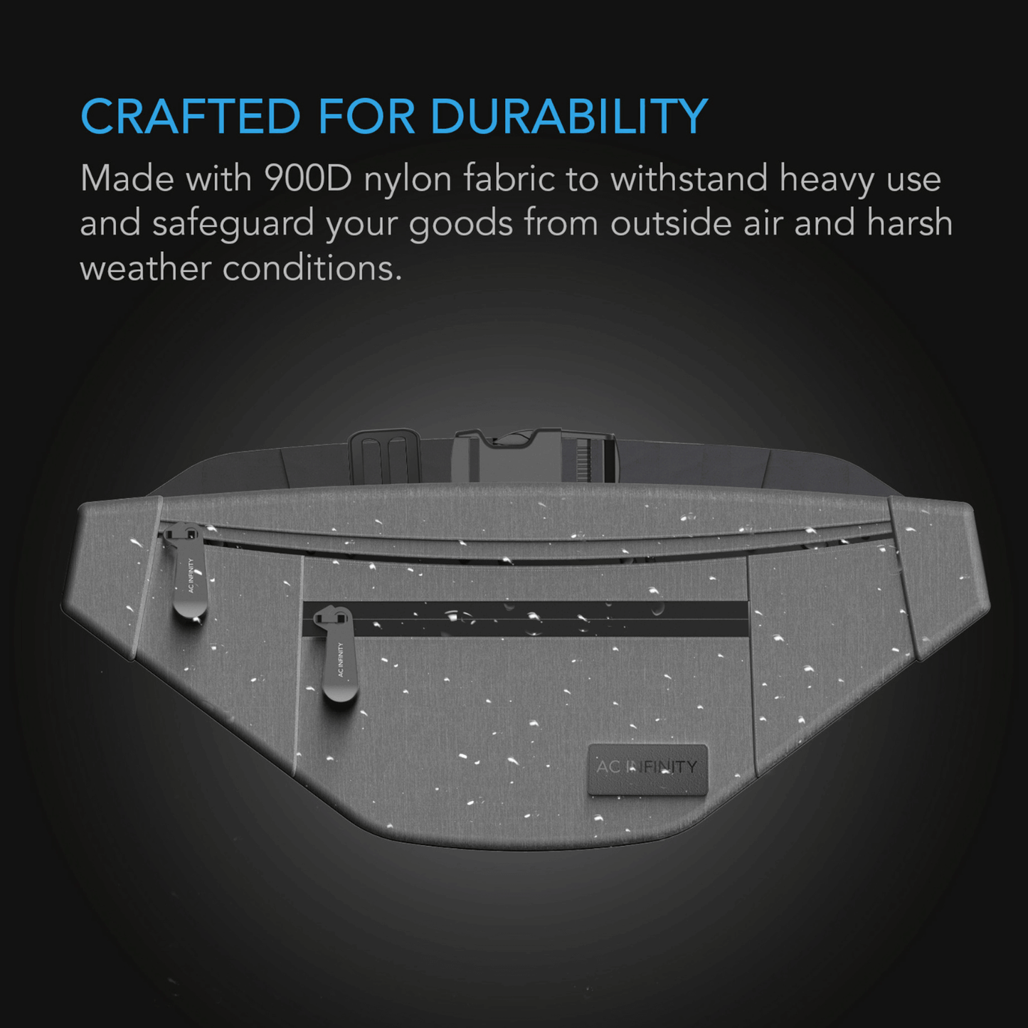 AC Infinity Smell Proof Belt Bag, Gray, with 900D Nylon Fabric and Carbon Filter Lining AC-SBB5-G Harvest & Extraction