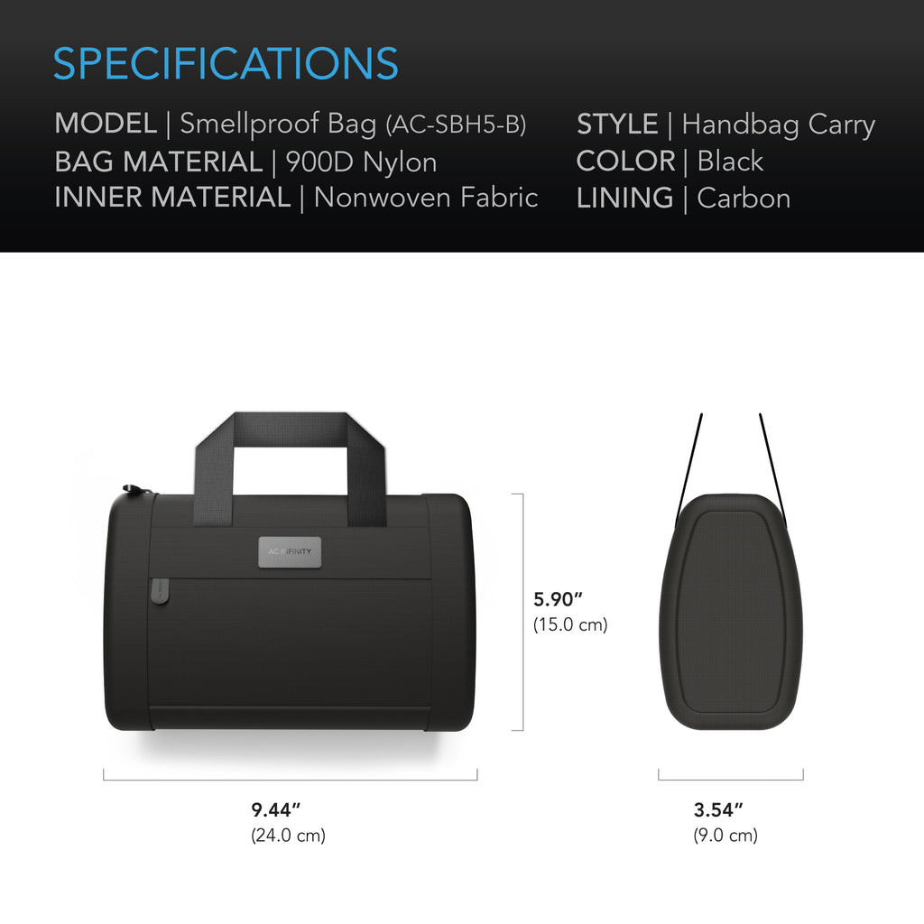AC Infinity Smell Proof Handbag Black w/ 900D Nylon Fabric & Carbon product image 6