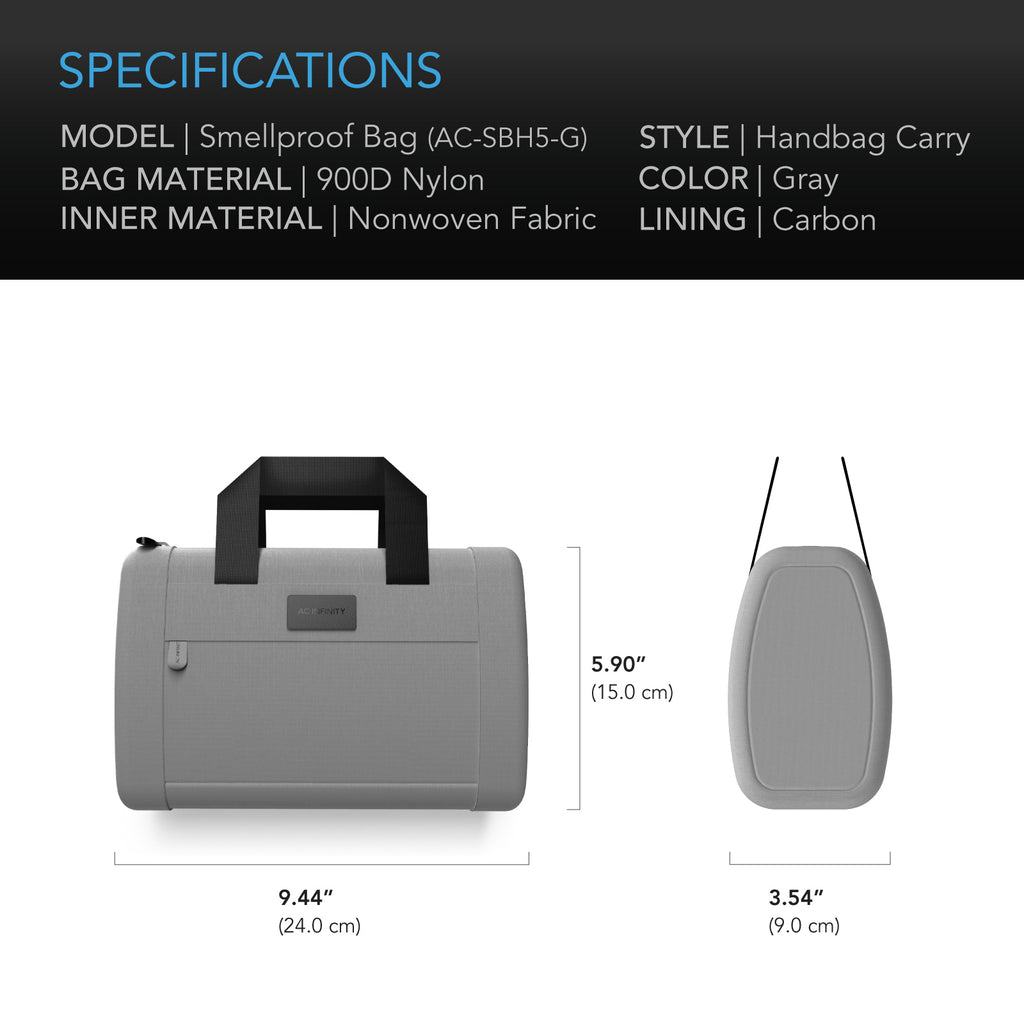 AC Infinity Smell Proof Handbag Gray w/ 900D Nylon Fabric & Carbon product image 6