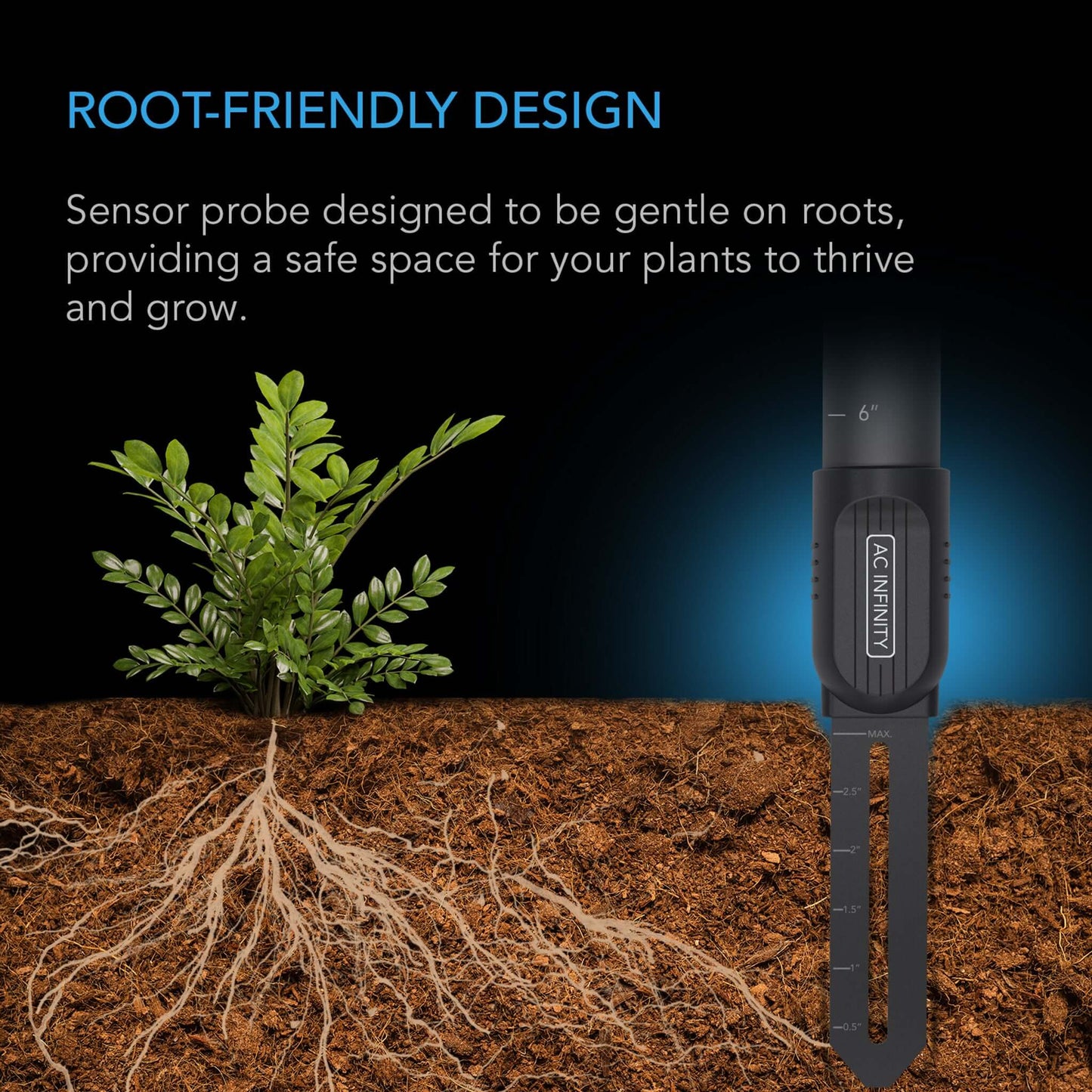 AC Infinity Soil Sensor Probe Exclusively for Controller AI+, Monitors Moisture and Saturation Levels, IP67-Water Resistant