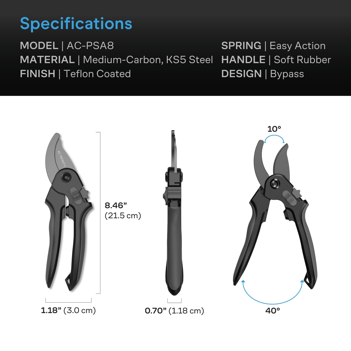 AC Infinity Stainless Steel Pruning Shear 8" Bypass Blades product image 5