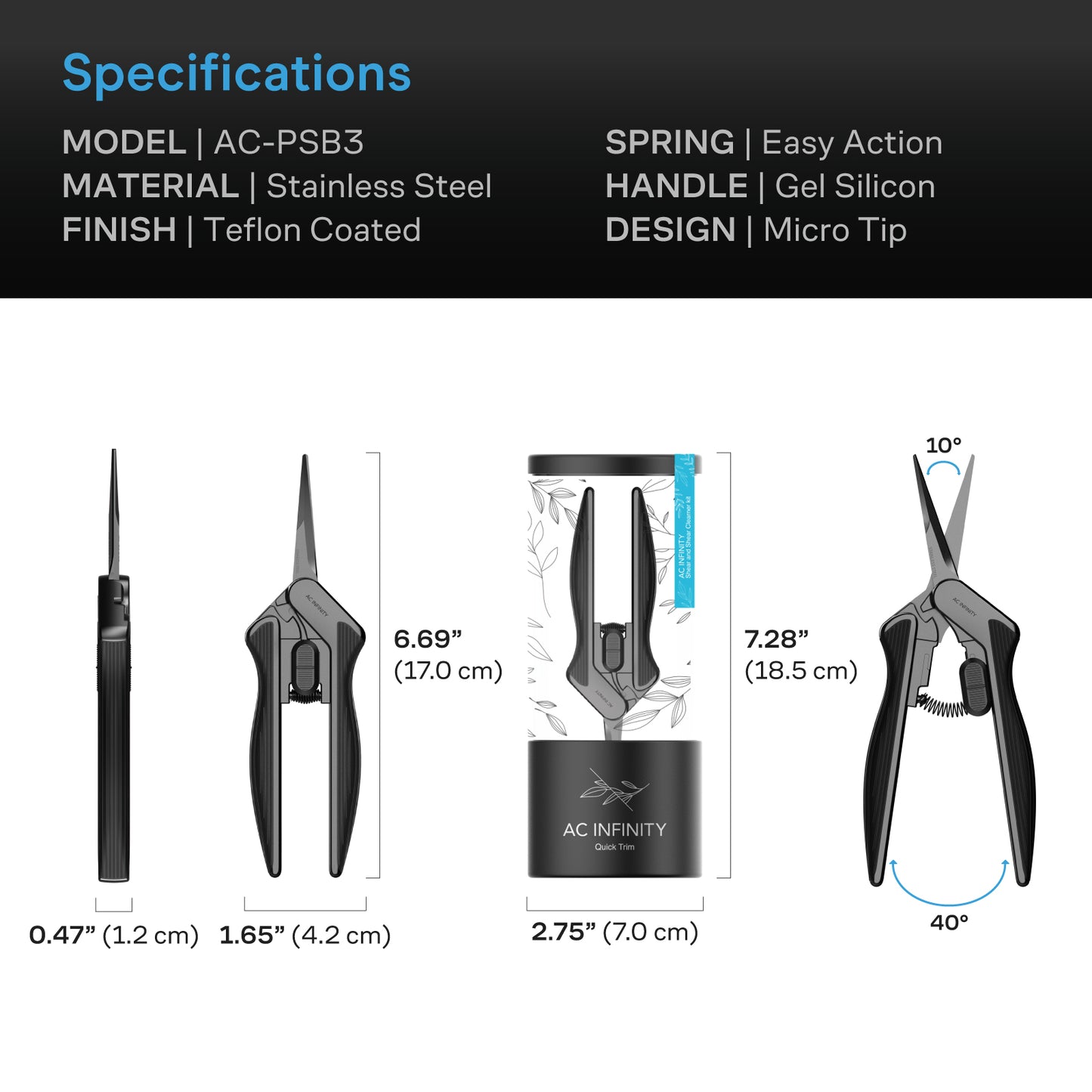AC Infinity Stainless Steel Pruning Shear w/ Cleaning Kit Ergonomic product image 6