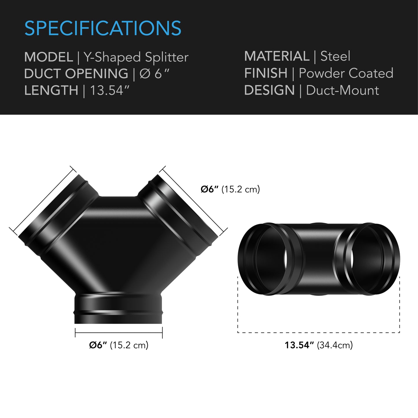 AC Infinity Steel 3-Way Duct Splitter 6-Inch product image 2