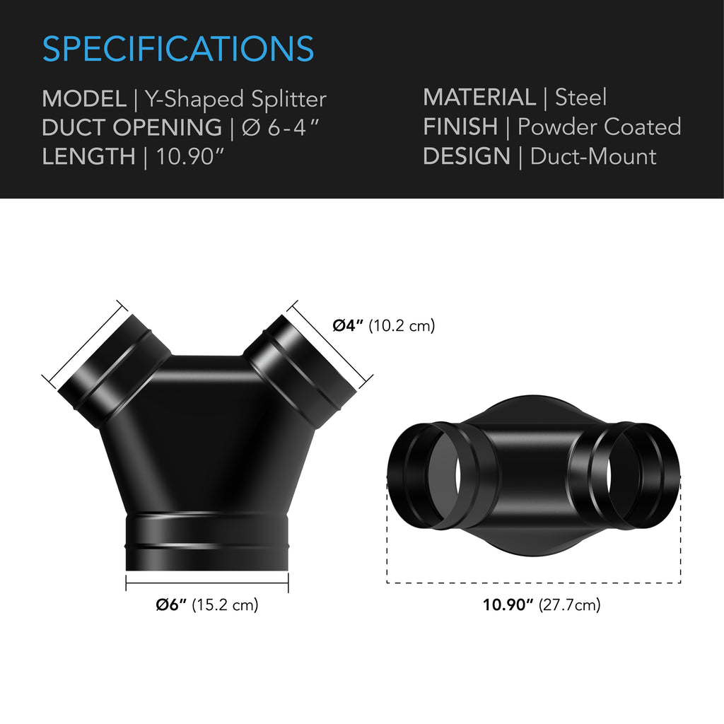 AC Infinity Steel 3-Way Duct Splitter 6-Inch to 4-Inch product image 2