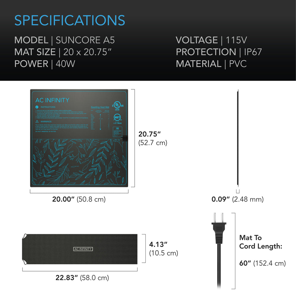 AC Infinity SUNCORE A5 Seedling Heat Mat IP-67 Waterproof 20" x 20.75" product image 6