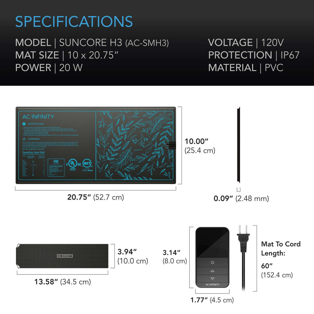 AC Infinity SUNCORE H3 Seedling Heat Mat w/ Heat Controller IP-67 product image 6