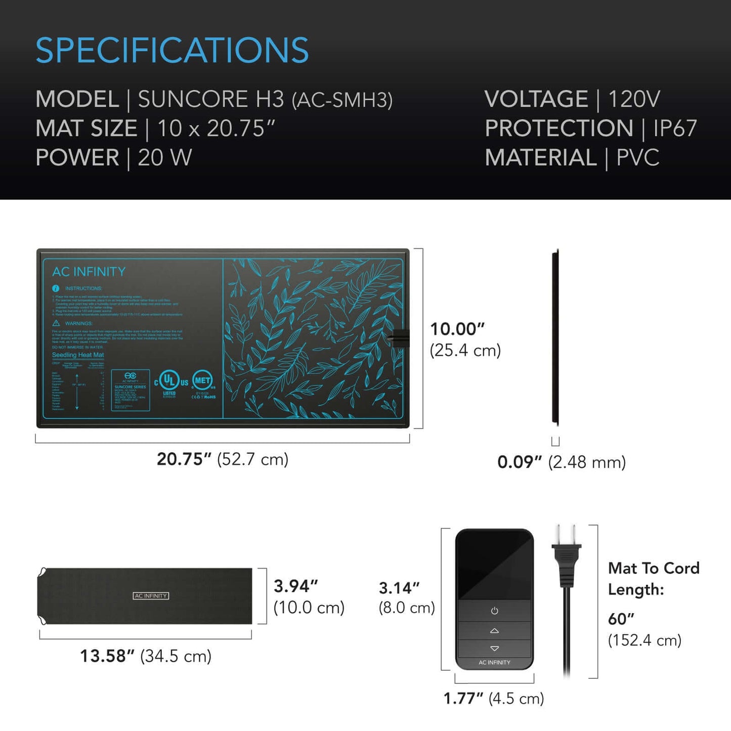 AC Infinity SUNCORE H3 Seedling Heat Mat w/ Heat Controller IP-67 product image 6