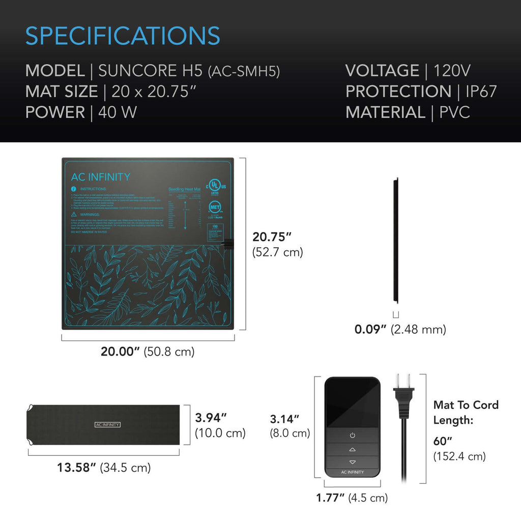 AC Infinity SUNCORE H5 Seedling Heat Mat w/ Heat Controller IP-67 product image 6