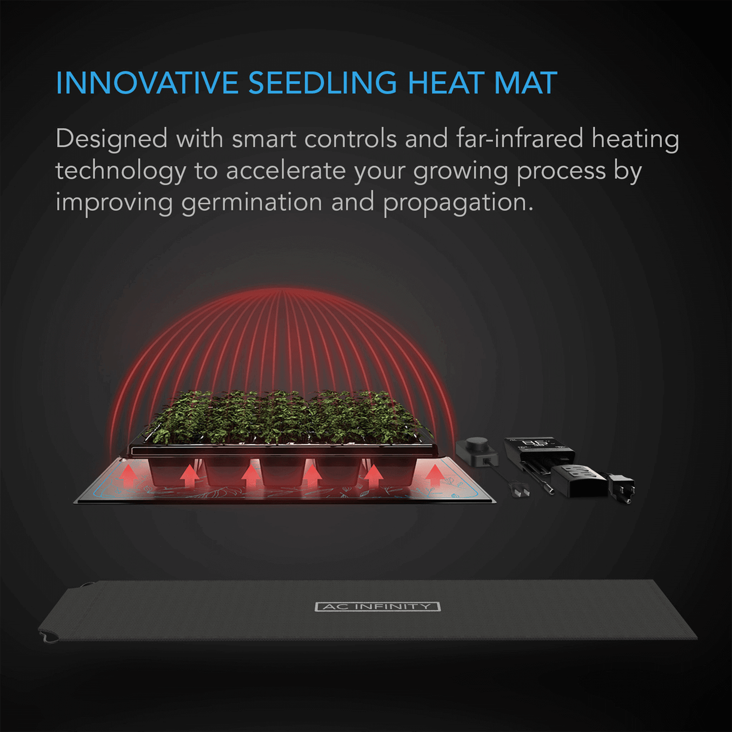 AC Infinity SUNCORE T1, Seedling Heat Mat, Digital Thermostat with Heat Controller, 3" x 20" | AC-SMT1 | Grow Tents Depot | Planting & Watering | 819137021204