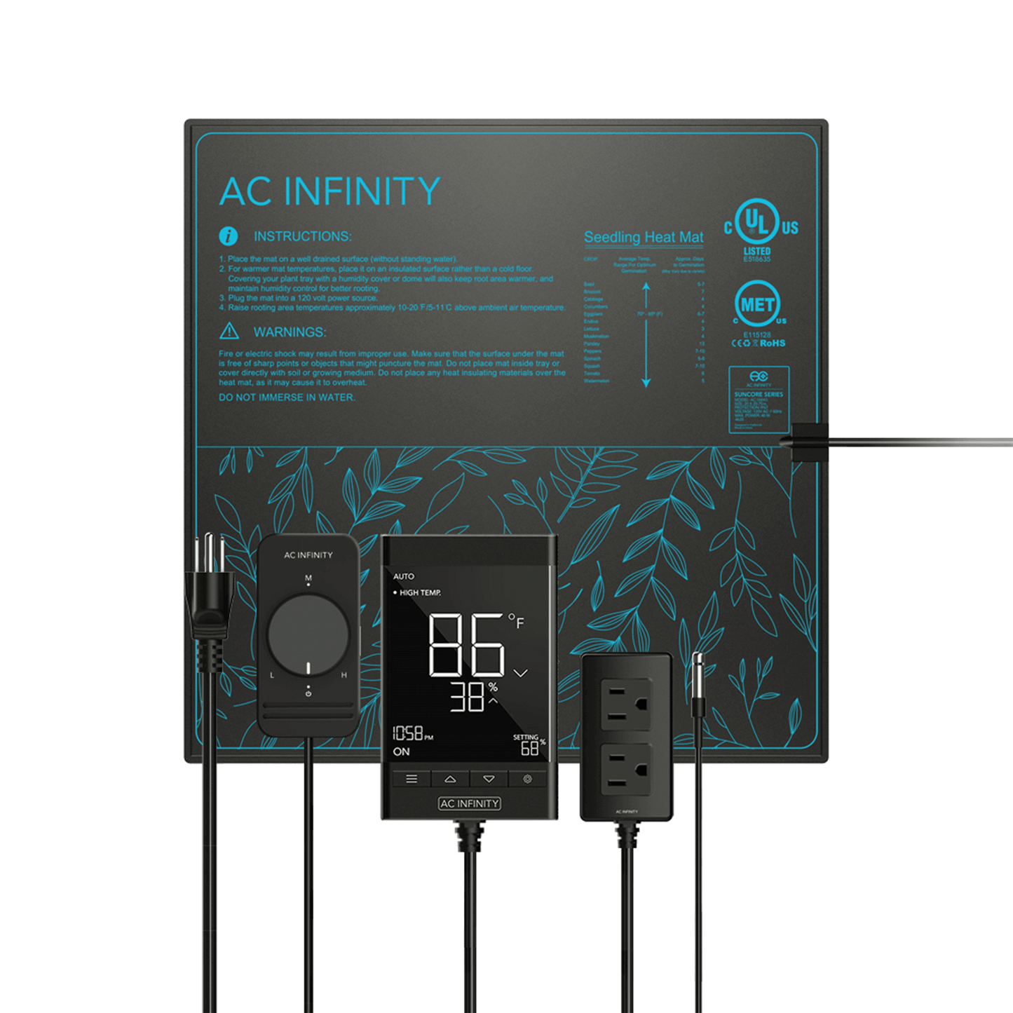 AC Infinity SUNCORE T5 seedling heat mat with digital thermostat and heat controller for optimal seed germination.