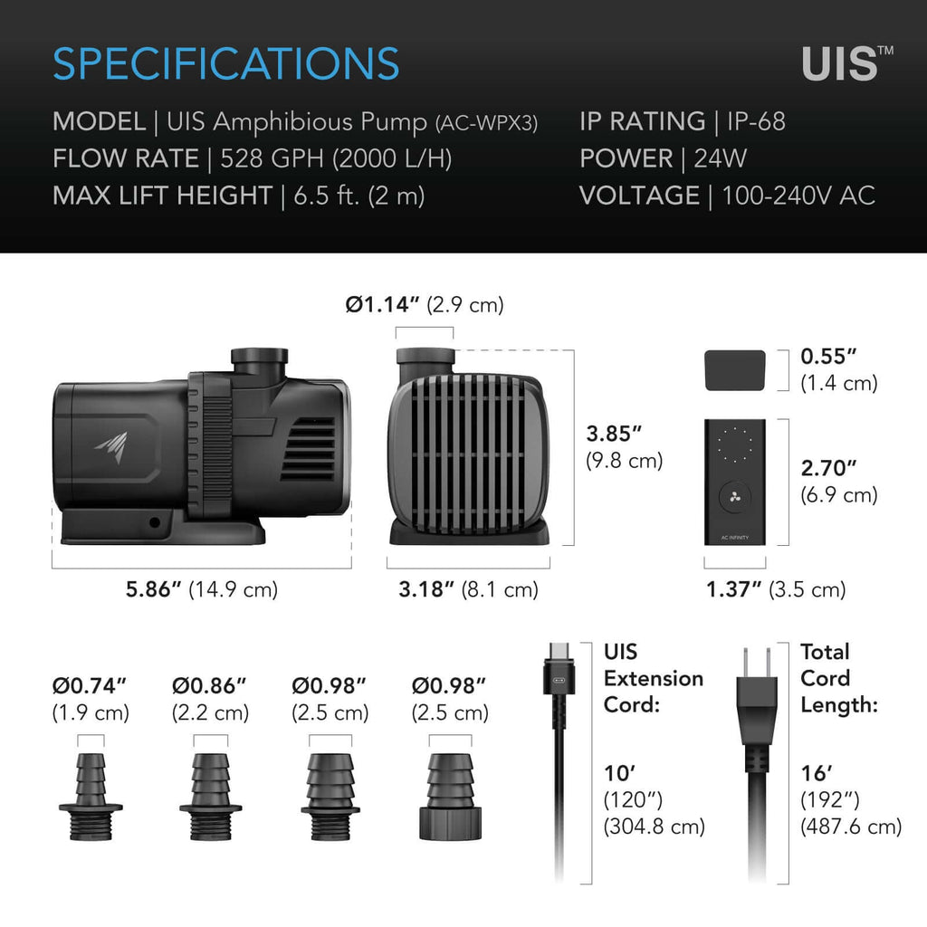 AC Infinity UIS Amphibious Pump 24W 10-Speed Precision DC Motor 6-Feet product image 7