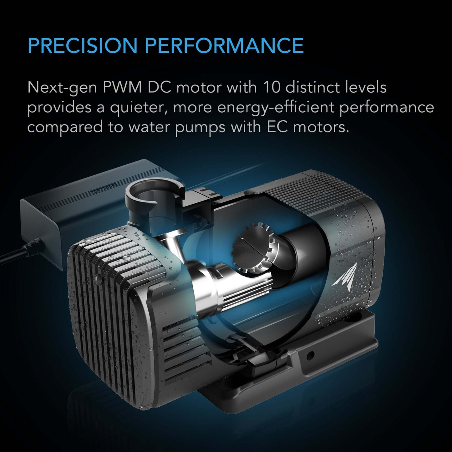 AC Infinity UIS Amphibious Pump 24W, 10-Speed Precision DC Motor, 6-Feet Lift Height, 528 GPH (2000 L/H) for Submersible / Inline Use