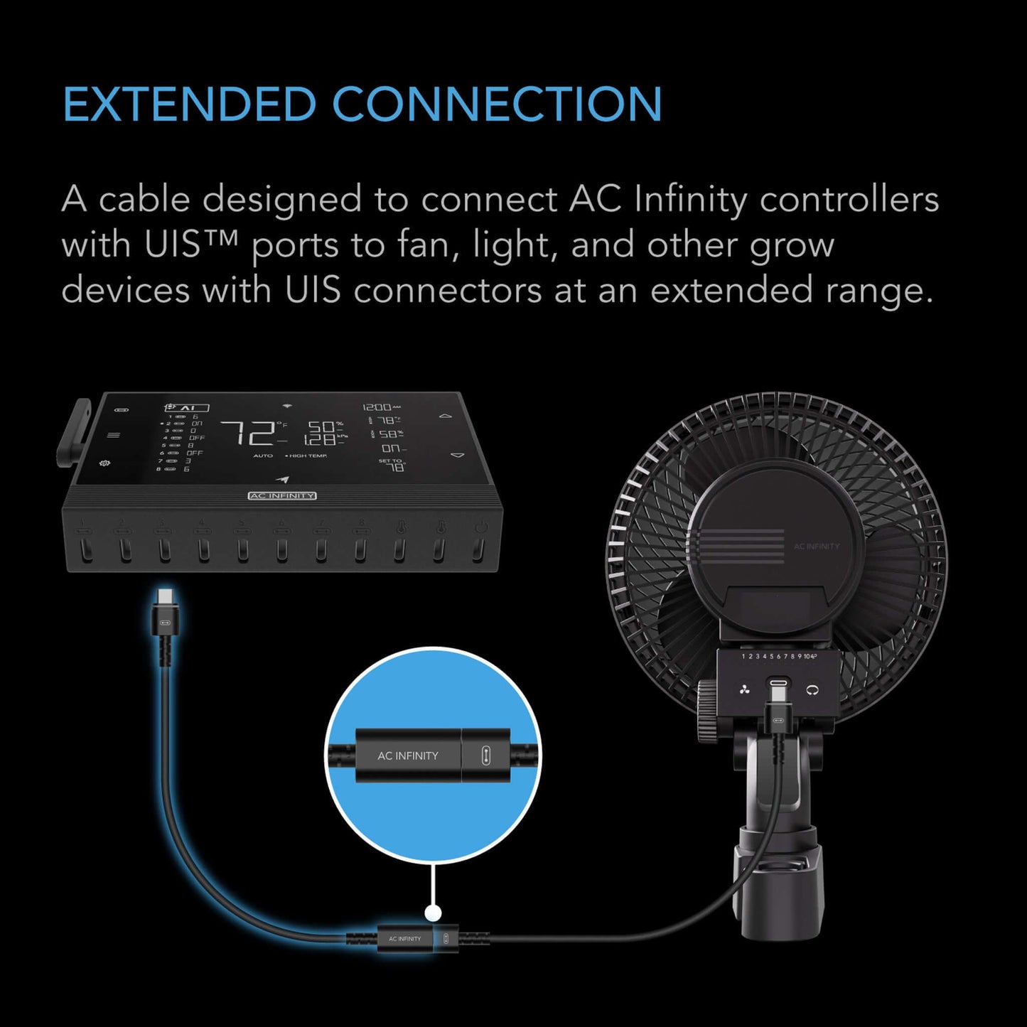 AC Infinity UIS Controller to Device Cable for Controller AI+, Controller 69 Pro and Pro+, Female to Male, 10 ft.