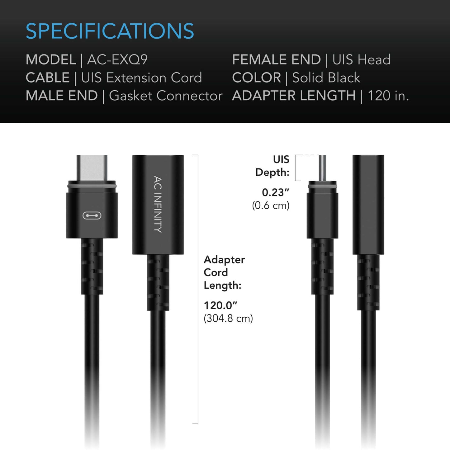 AC Infinity UIS Controller to Device Cable for Controller AI+, Controller 69 Pro and Pro+, Female to Male, 10 ft.